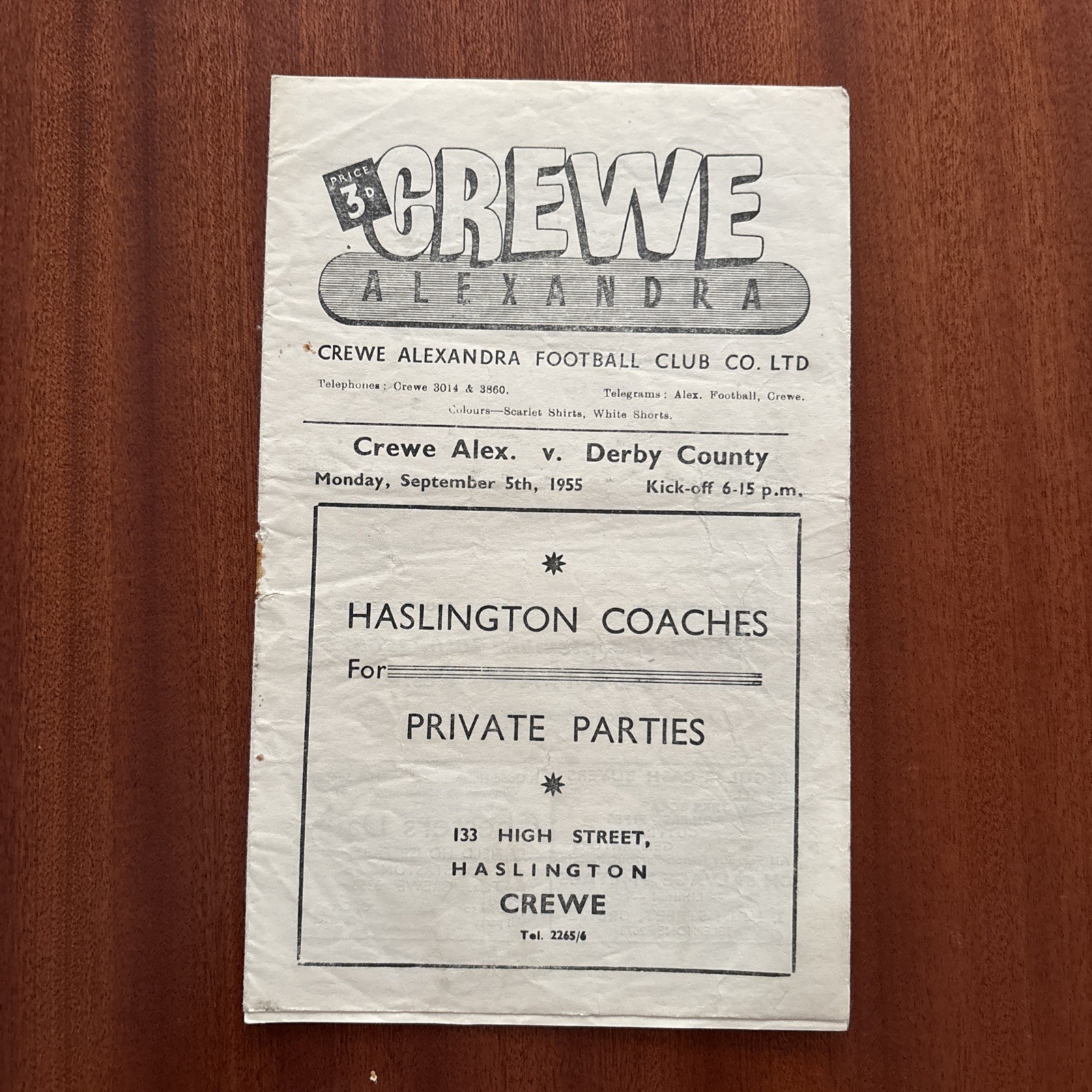 Crewe A v Derby County 1955-56 Div 3 North ‘Derby C runners Up’ ‘no writing’ for sale on Ebay