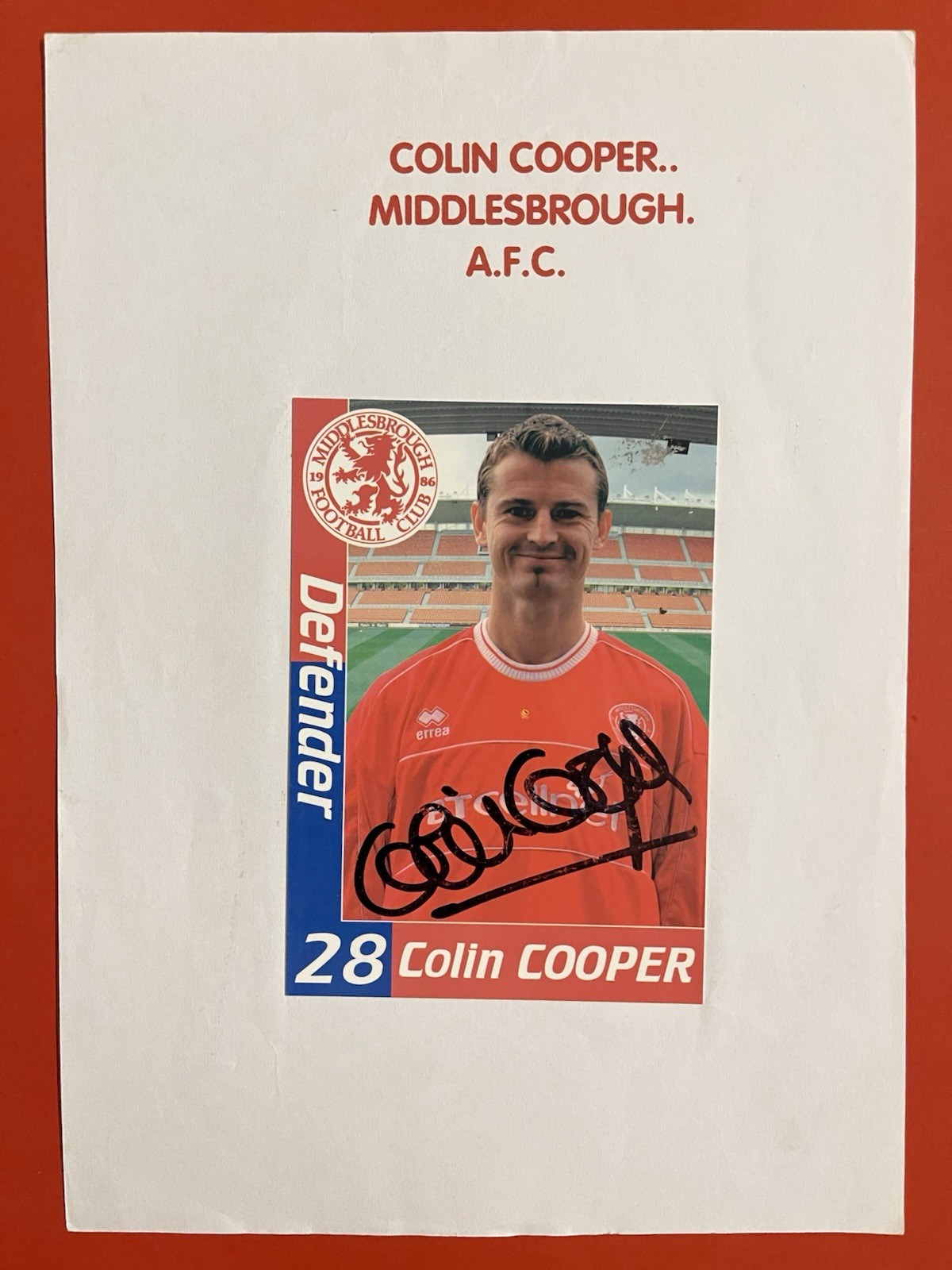 Colin Cooper - Middlesbrough F.C. Signed Official Photo Card for sale on Ebay