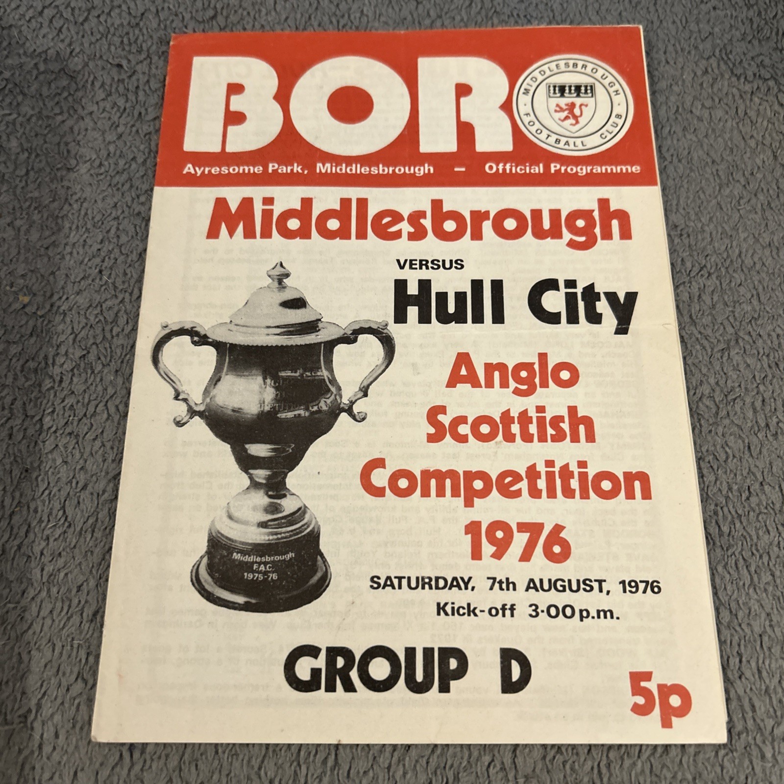 1976 MIDDLESBROUGH V HULL CITY Anglo Scottish cup  for sale on Ebay