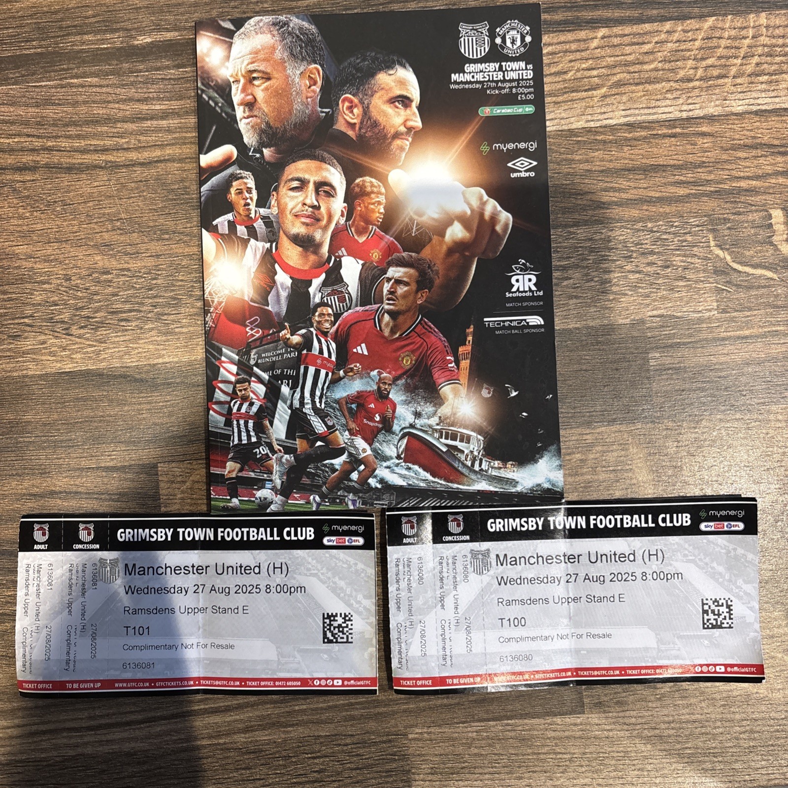 Grimsby Town Vs Manchester United 2025 Carabao  Cup Ticket x 2 plus programme  for sale on Ebay