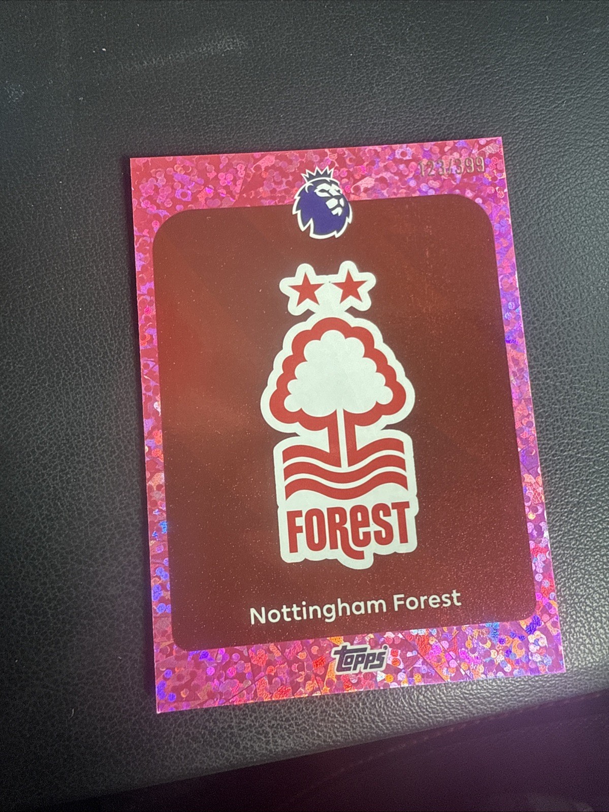 Topps Premier League 25/26 Nottingham Forest Badge Pink Sparkle Parallel 123/399 for sale on Ebay