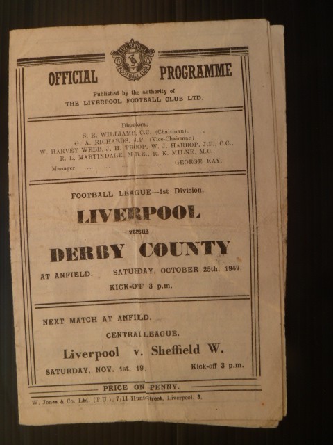 LIVERPOOL  v  Derby County  47/8. for sale on Ebay