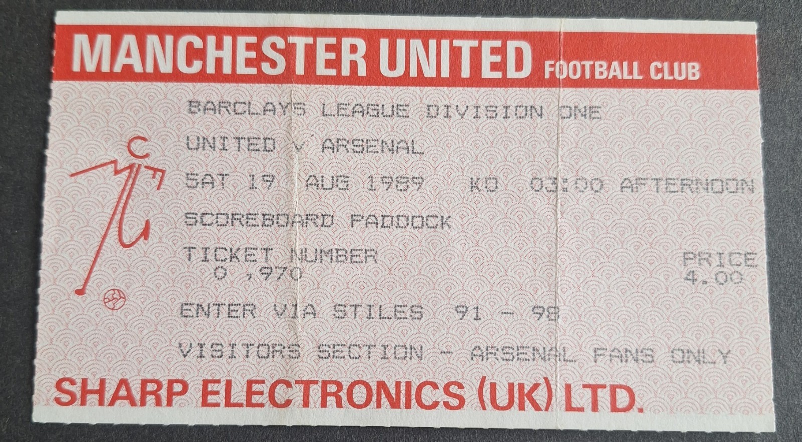 Arsenal versus Manchester United Away Ticket From The 1989/90 Season for sale on Ebay