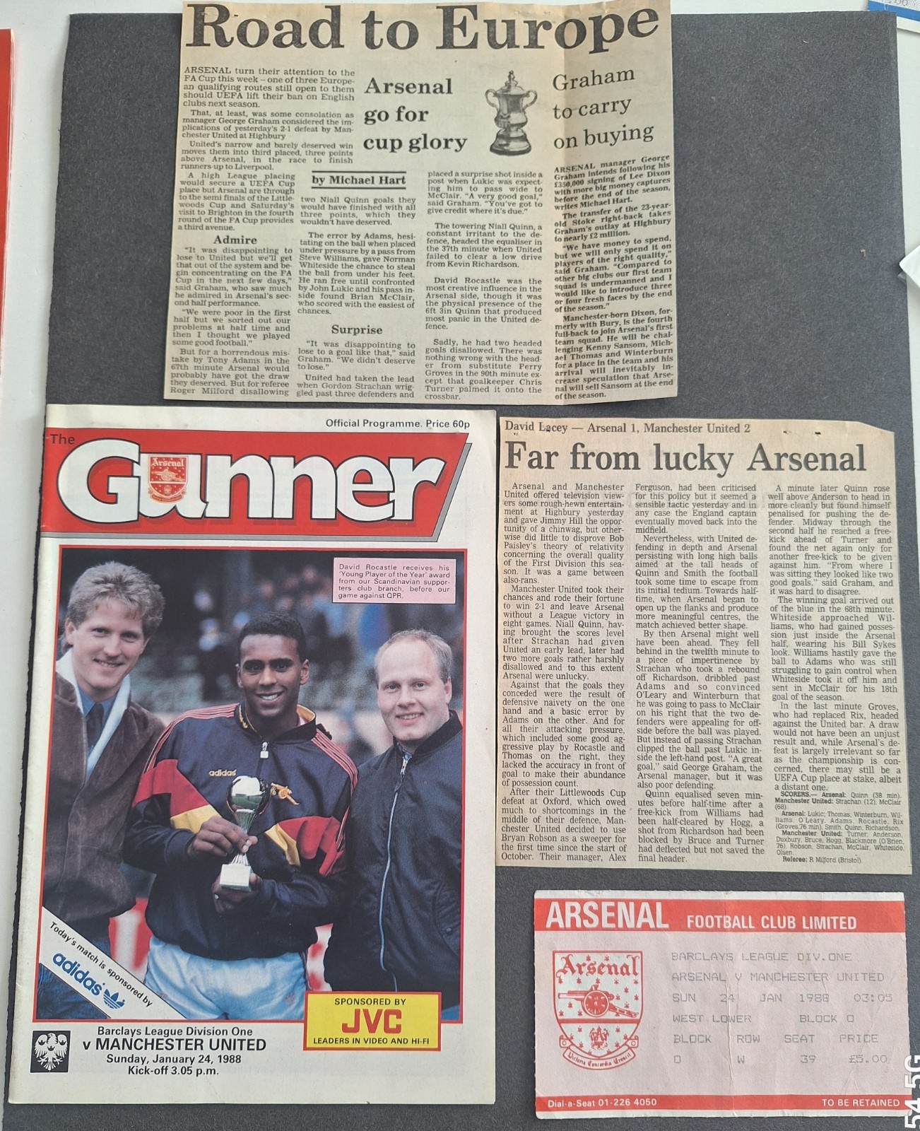 Arsenal v Manchester United Ticket, Programme And Reports 1987/88 Season for sale on Ebay