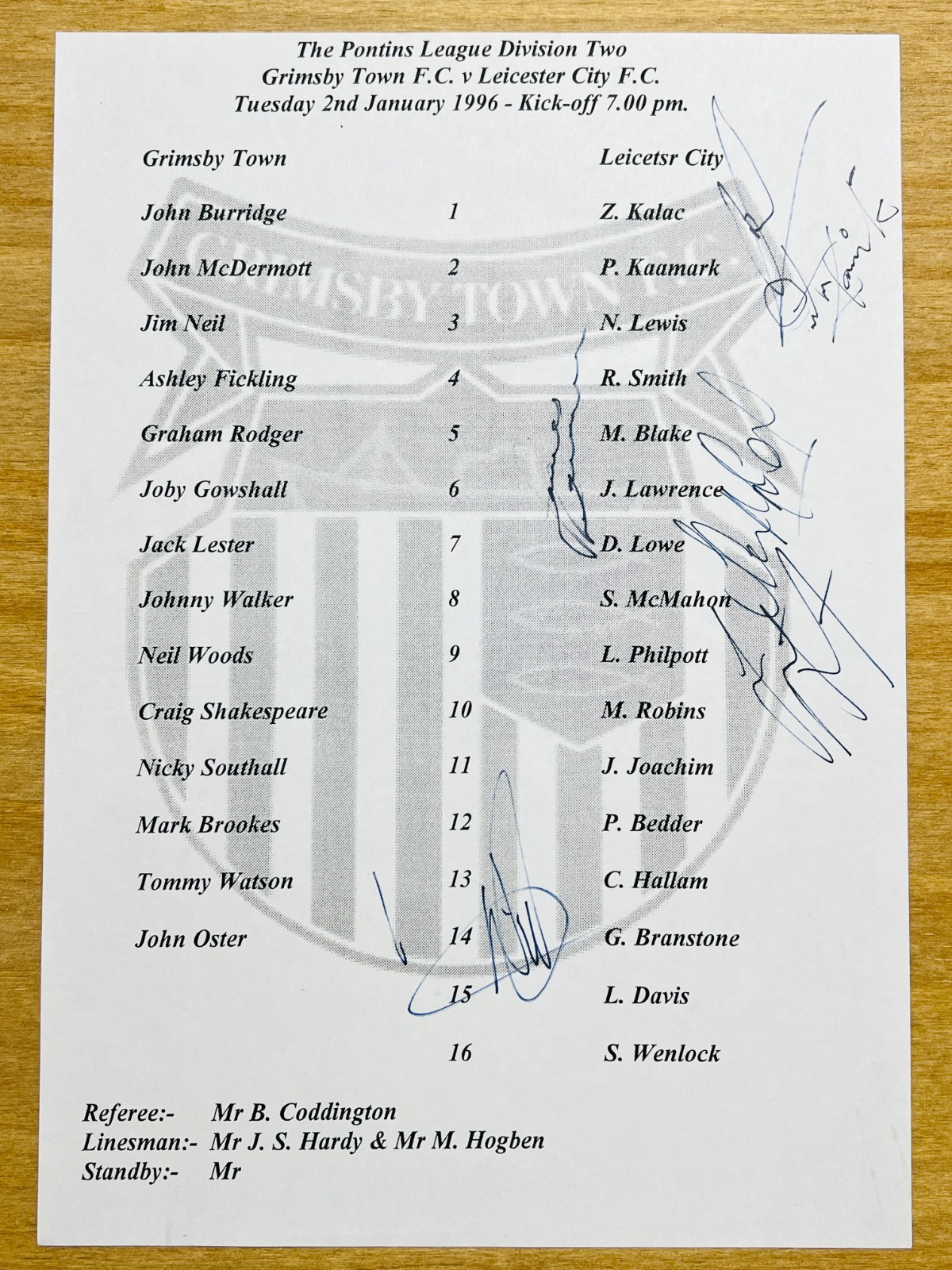 Hand Signed A4 Team Sheet - Leicester City FC 1995/96 season - 5 signatures for sale on Ebay