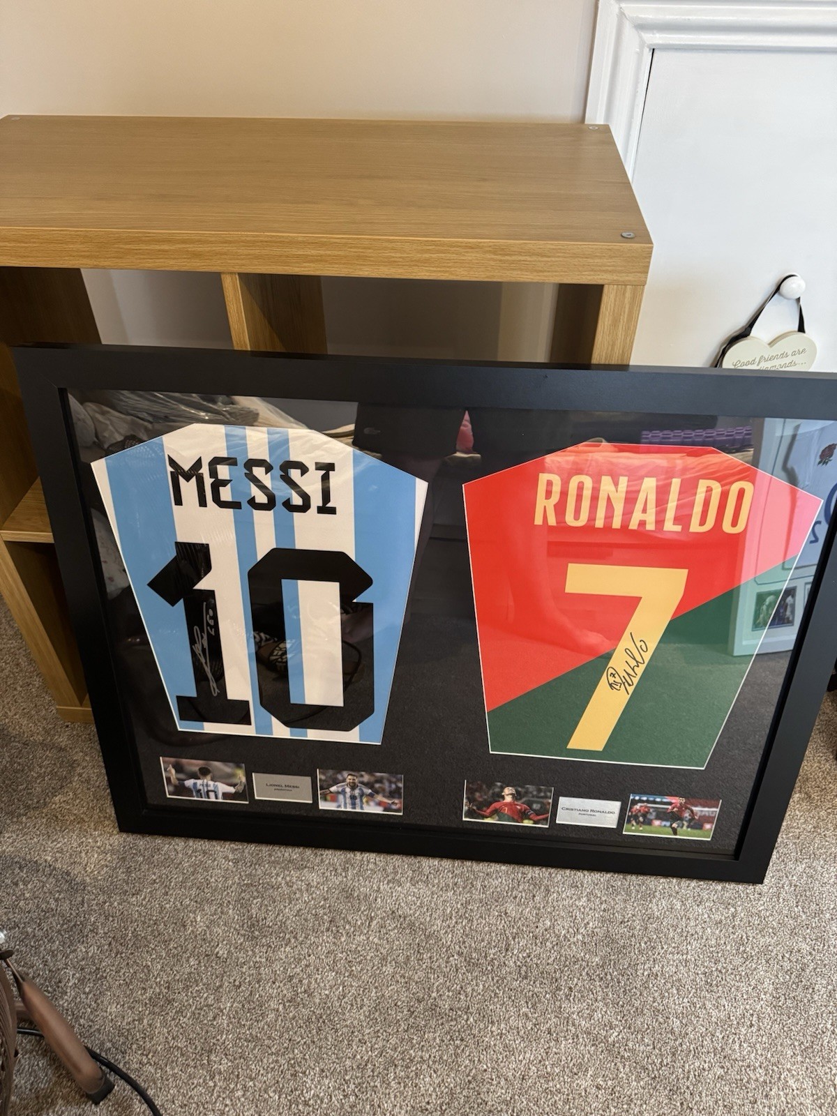 Signed Messi & Ronaldo Double Framed Shirt for sale on Ebay