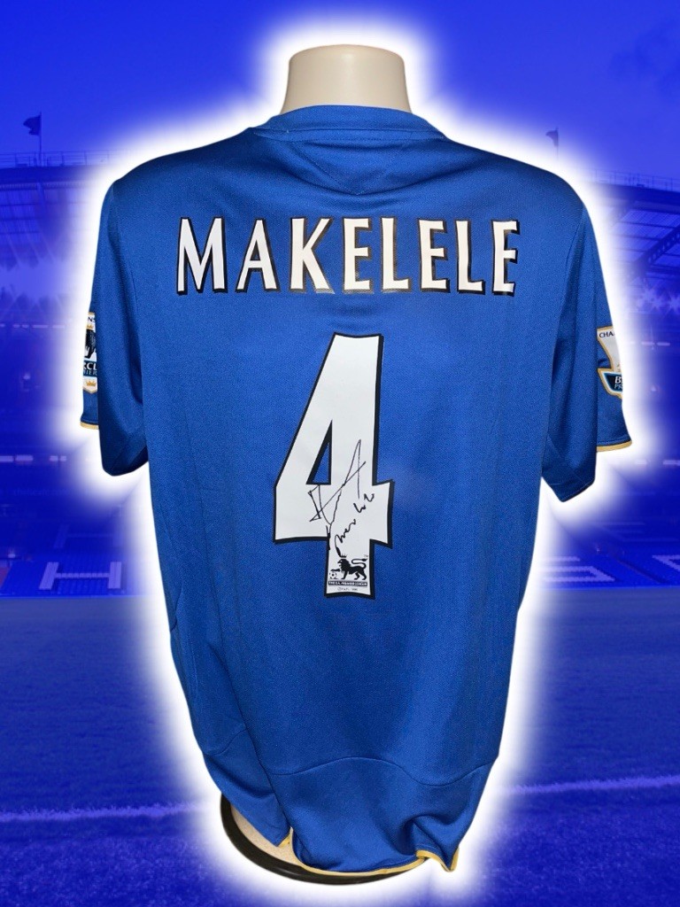 CLAUDE MAKELELE HAND SIGNED CHELSEA 2005/06 HOME SHIRT REPLICA COA PROOF FULL for sale on Ebay