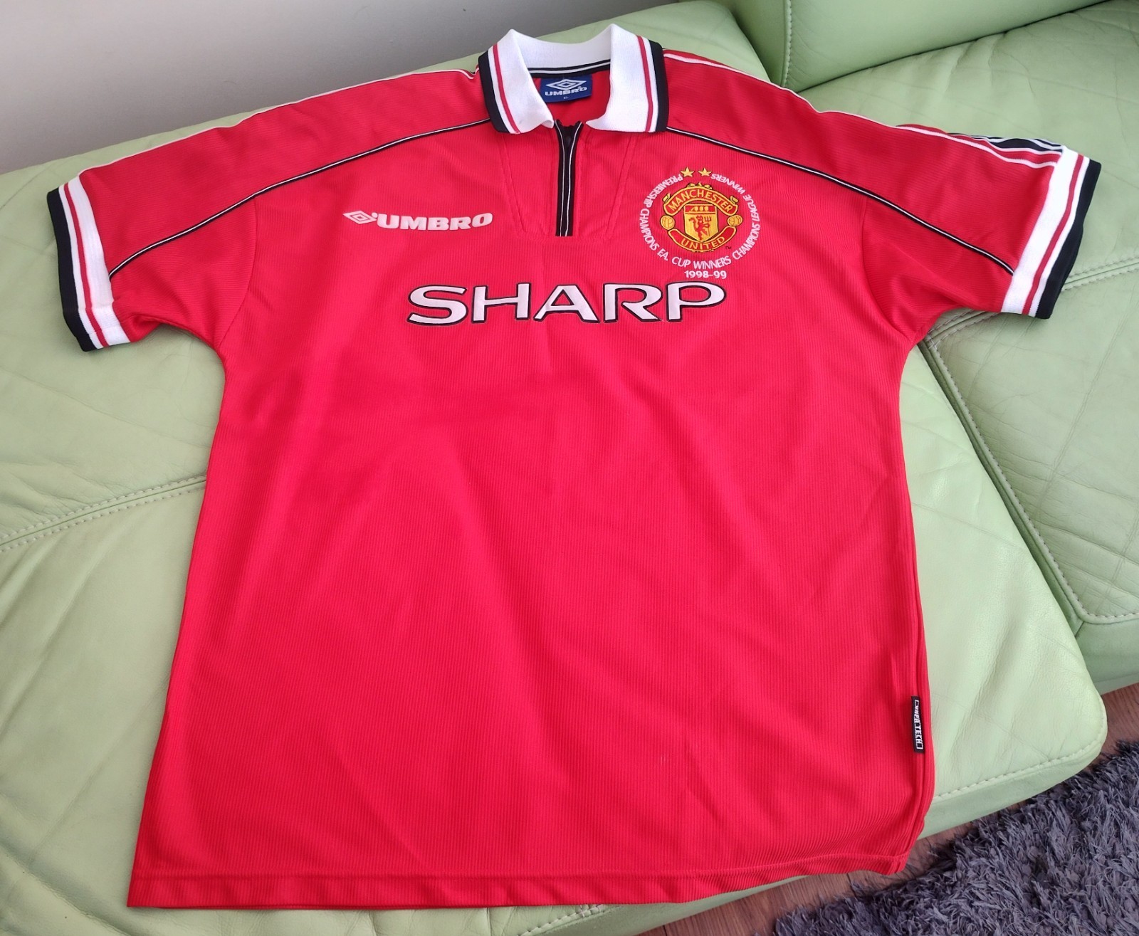  Vintage Manchester United 1989 - 1999 Red Umbro Treble Winners Home Shirt XL for sale on Ebay