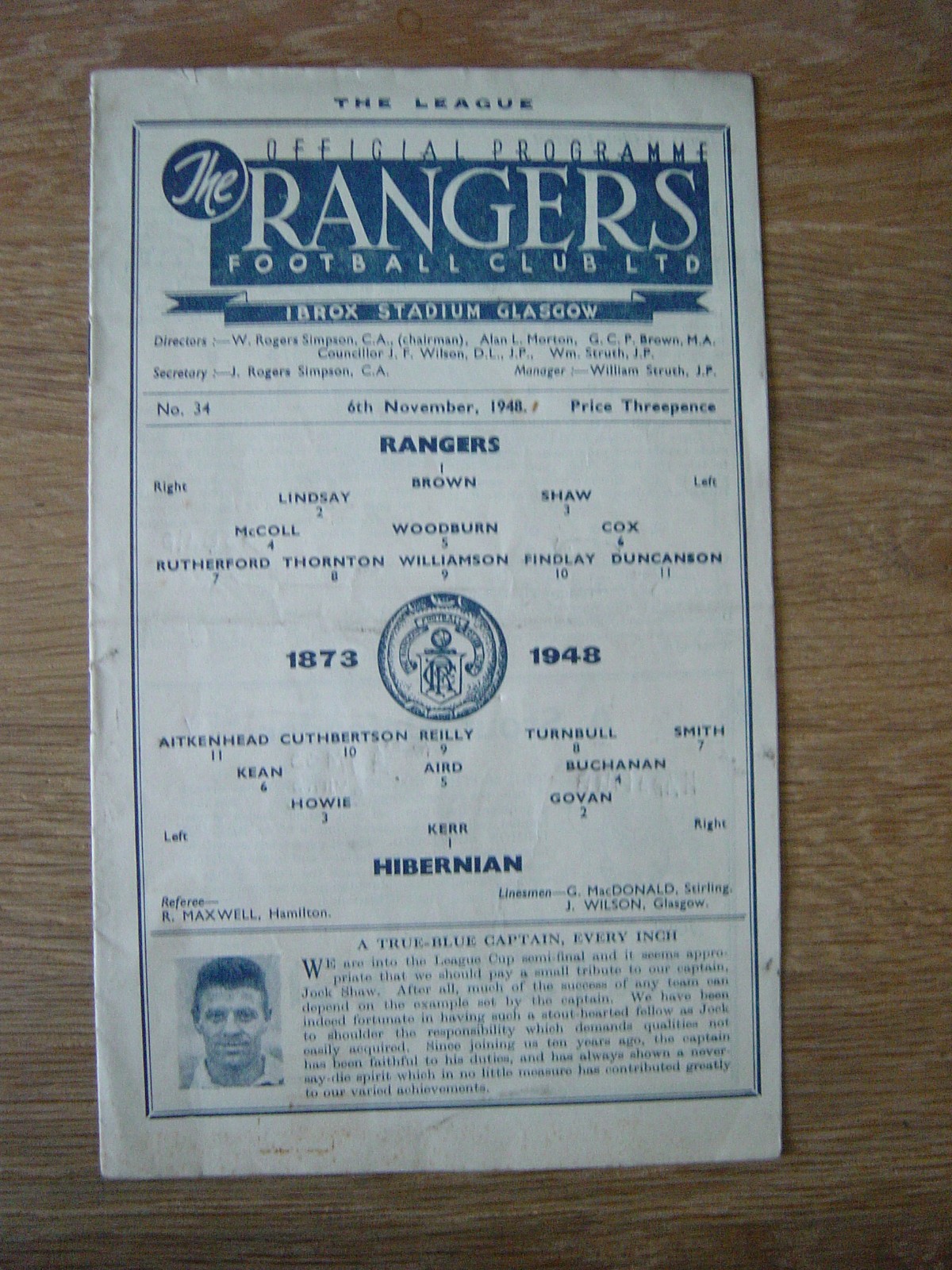 1948/49 GLASGOW RANGERS v HIBERNIAN for sale on Ebay