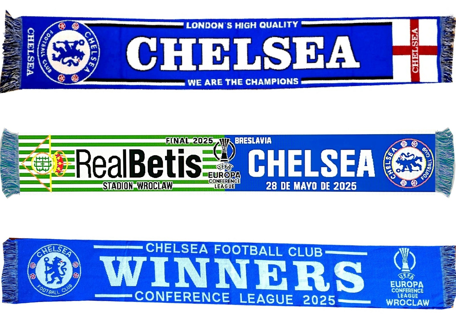 final conference league chelsea winners 2025 3 scarves 1 sided for sale on Ebay