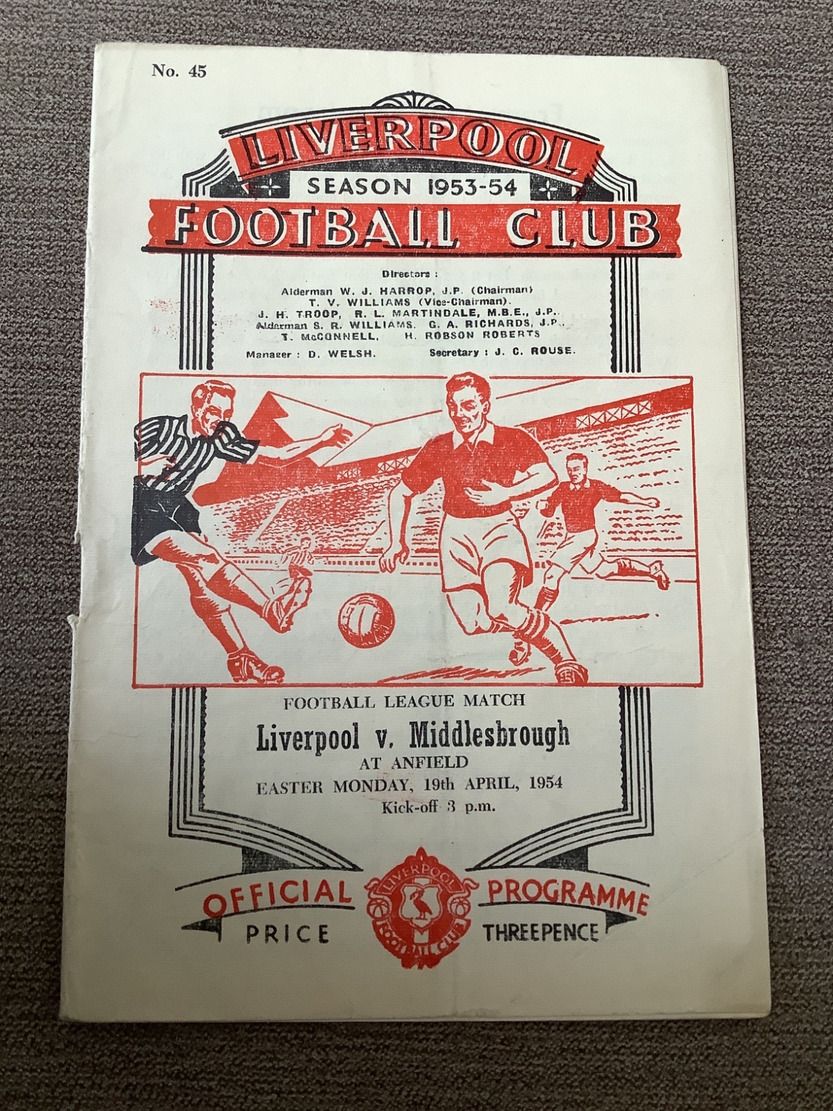 19 April 1954 Liverpool v Middlesbrough for sale on Ebay