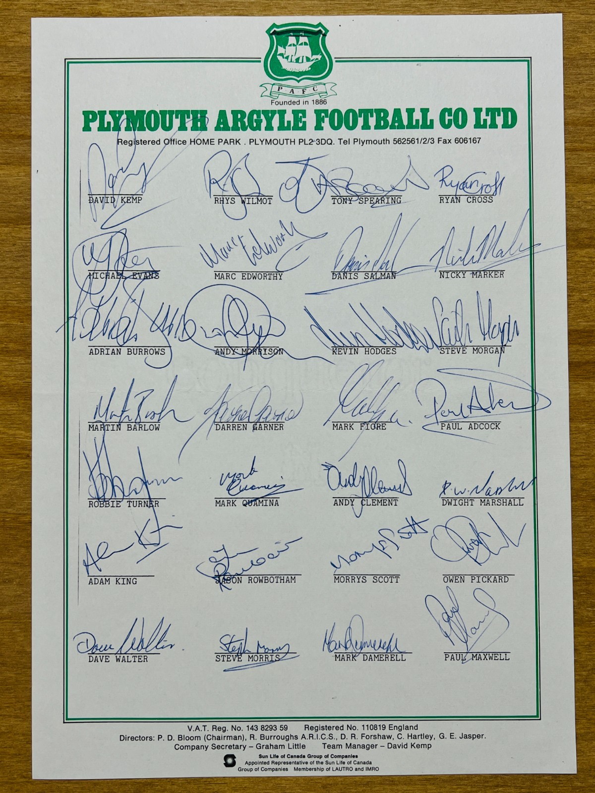 Hand Signed A4 Team Sheet - Plymouth Argyle FC 1990/91 season - 28 signatures for sale on Ebay