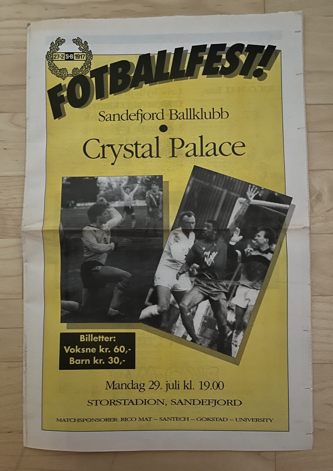 1991 - 1992  Sandefjord Ballklubb Norway  v  Crystal Palace Friendly for sale on Ebay