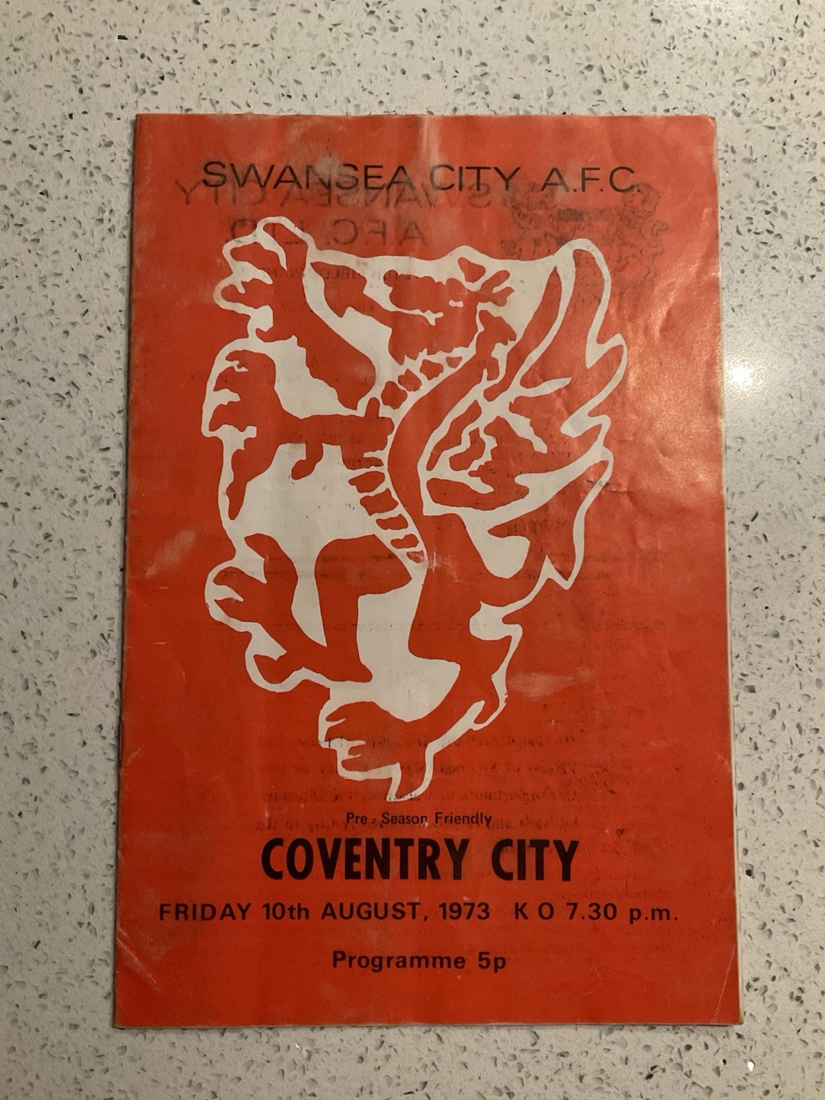 Swansea City v Coventry City 10th Aug 1973 Pre Season Friendly for sale on Ebay