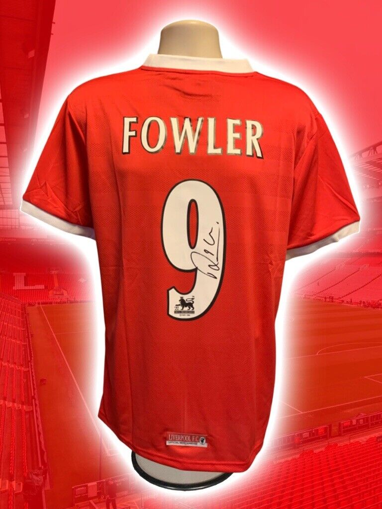 ROBBIE FOWLER HAND SIGNED LIVERPOOL 1998/99 HOME SHIRT REPLICA COA PROOF for sale on Ebay