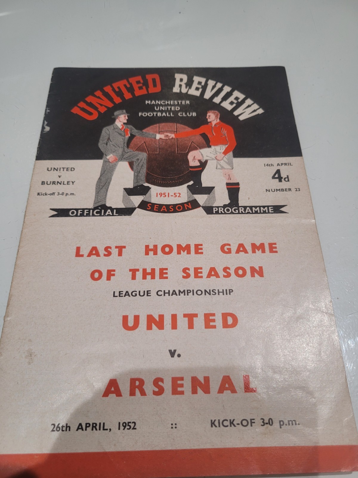 Manchester United v Burnley 14-4-1952 Programme League Winners 1951-52 Season for sale on Ebay