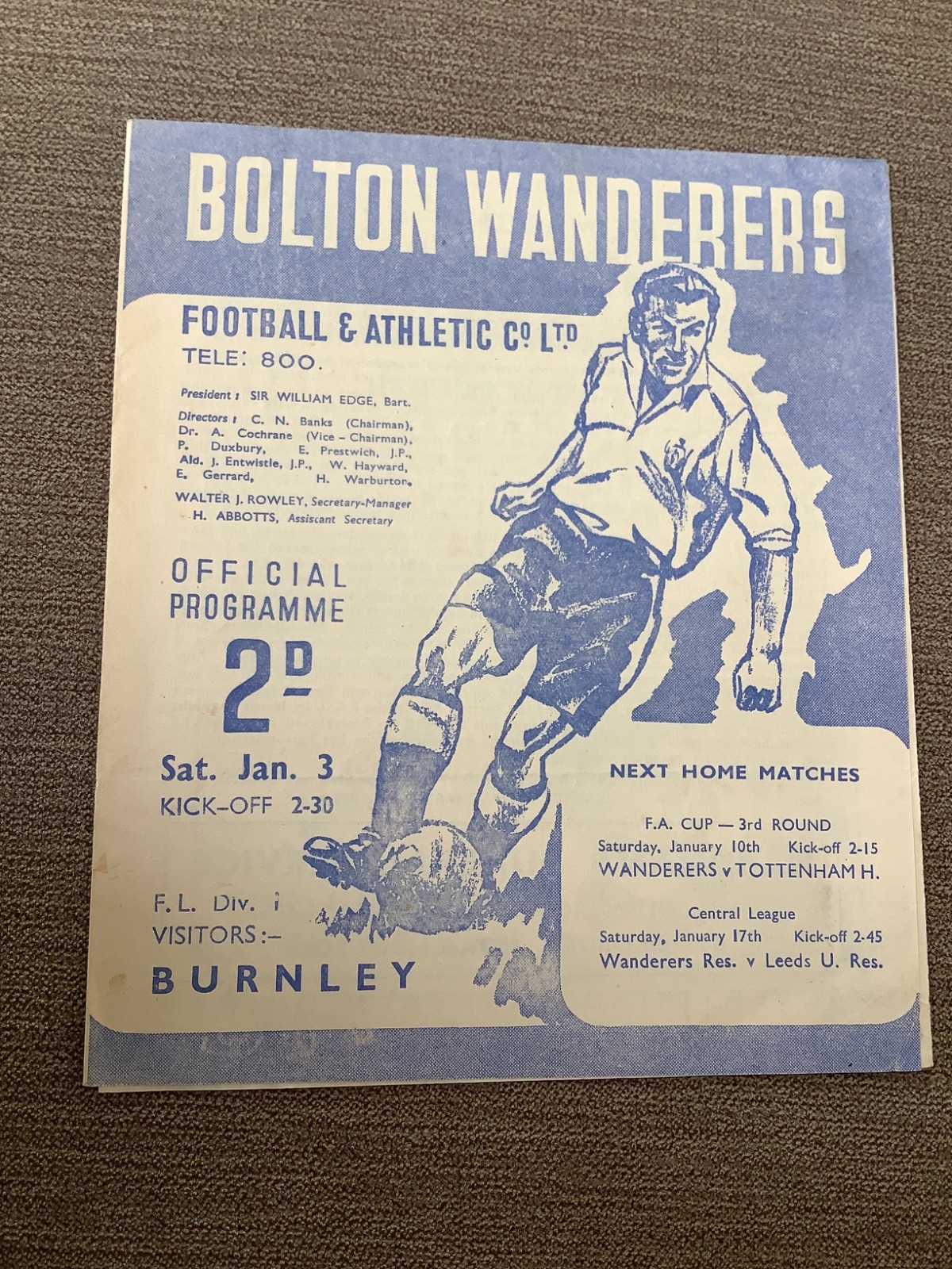 3 January 1948 Bolton Wanderers v Burnley for sale on Ebay