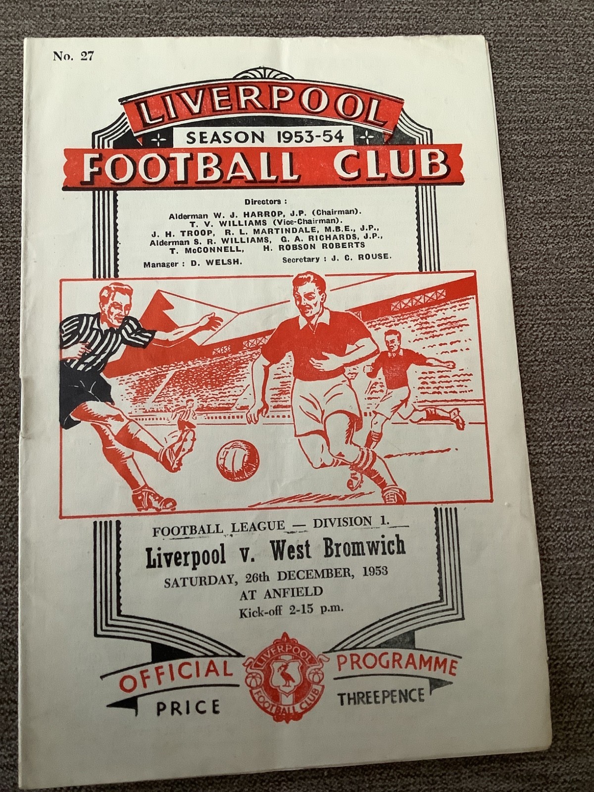 26 December 1953 Liverpool v West Bromwich Albion for sale on Ebay