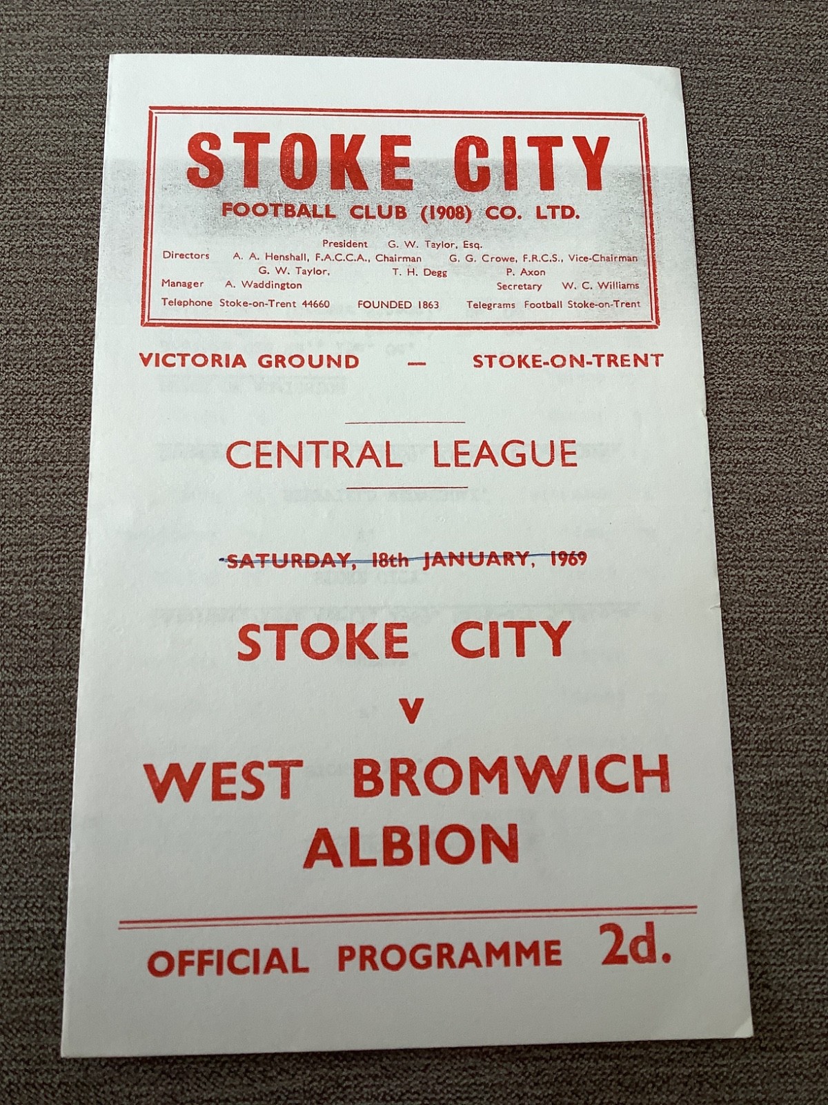 1968/9 Stoke City Reserves v West Bromwich Albion Reserves for sale on Ebay