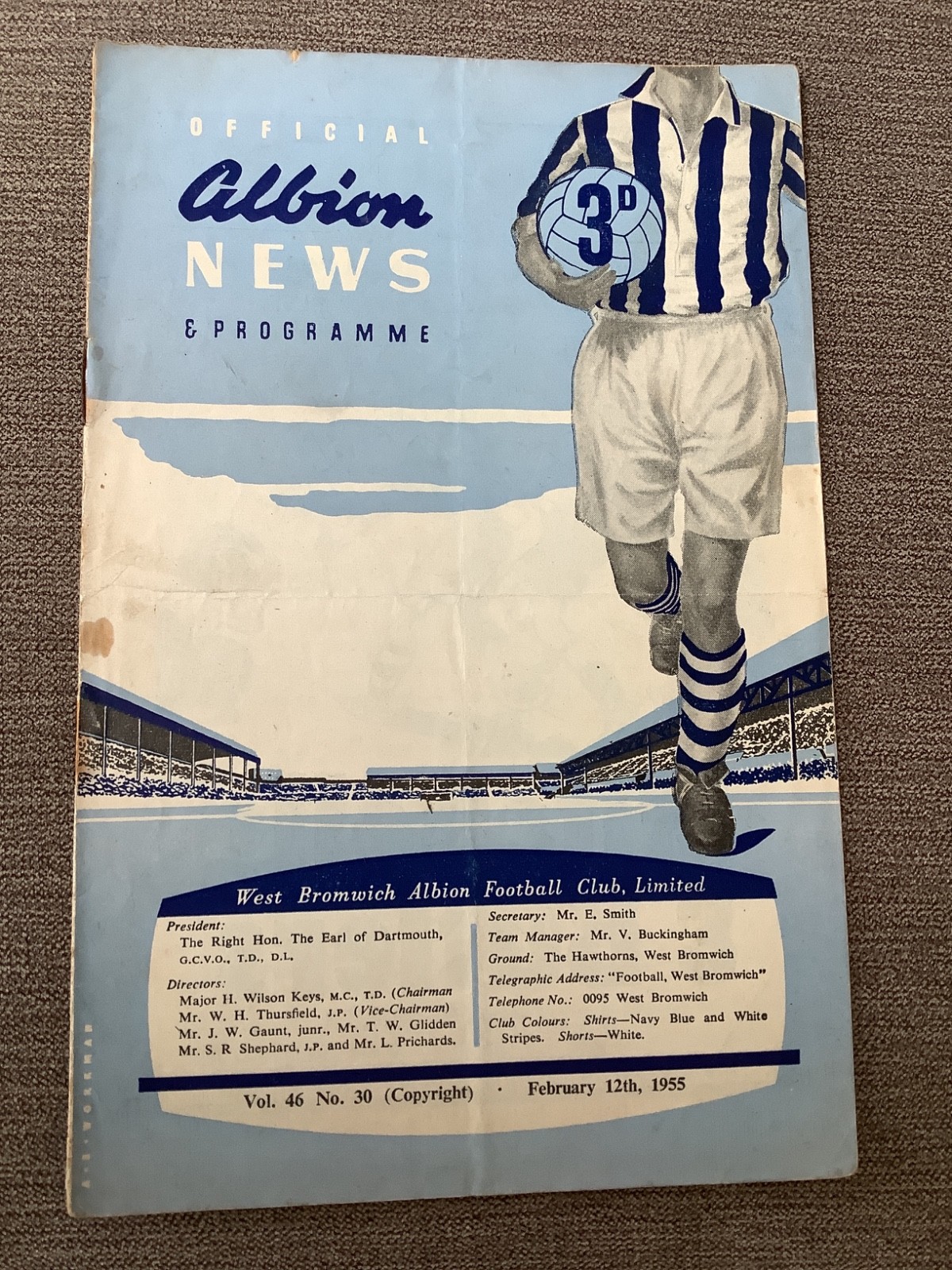 12 February 1955 West Bromwich Albion WBA Reserves v Bury Reserves for sale on Ebay