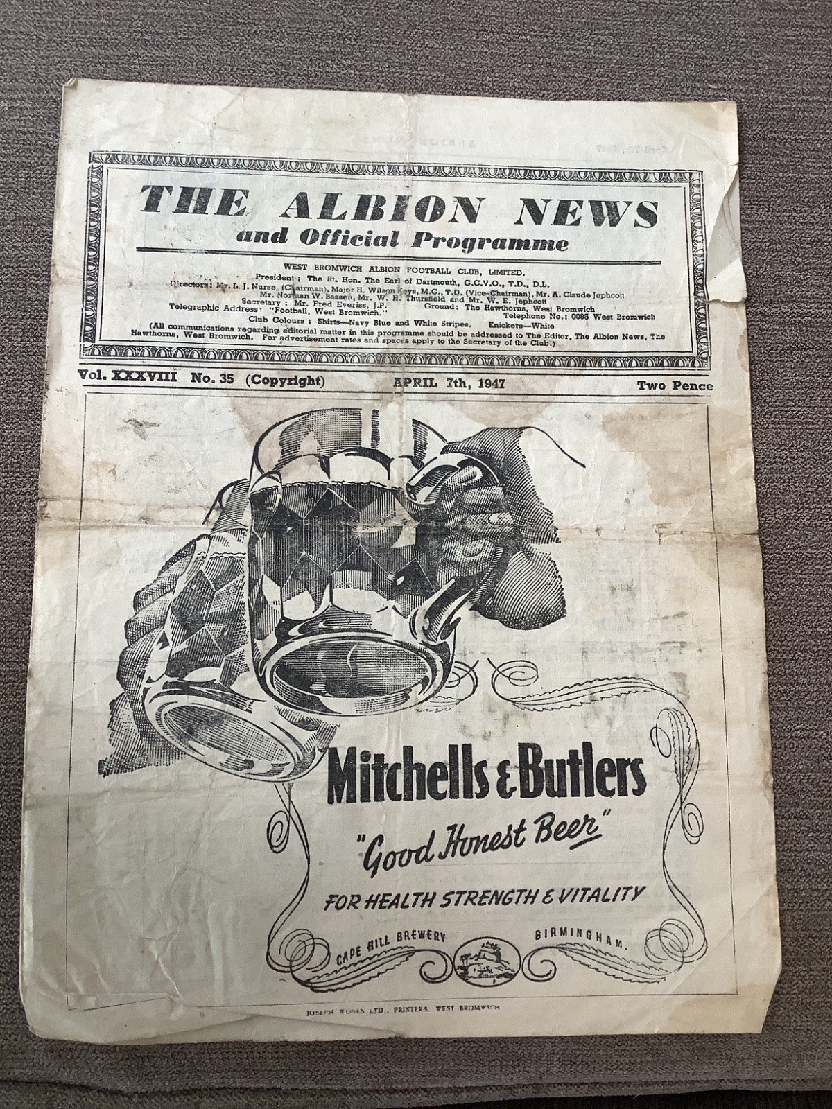 7 April 1947 West Bromwich Albion WBA v Chesterfield for sale on Ebay
