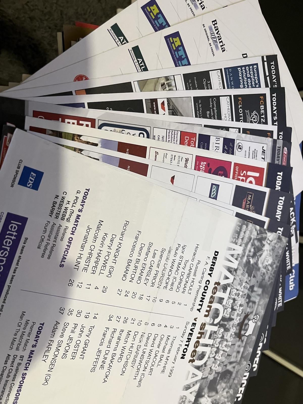 10 x Derby County Home League & Cup Colour Teamsheets From 1999-2019 for sale on Ebay