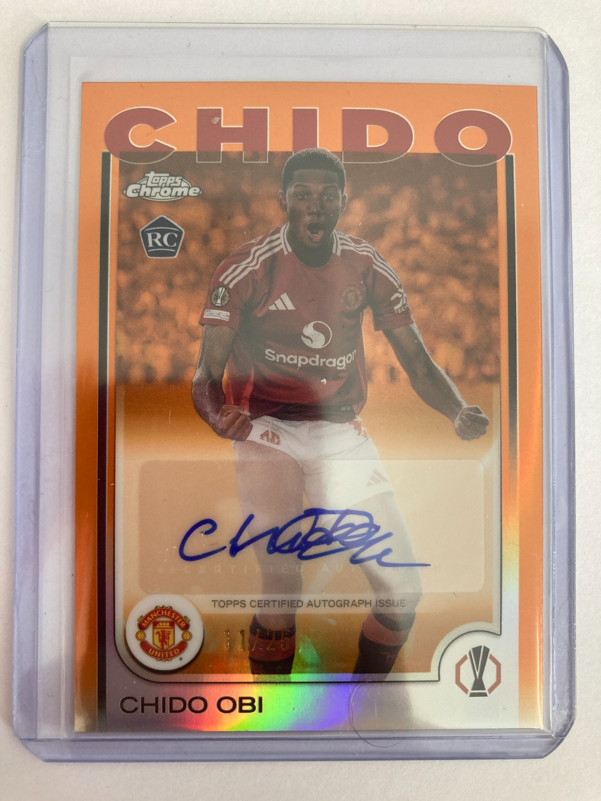 TOPPS CHROME 2025 CHIDO OBI MANCHESTER UNITED ORANGE AUTO 011/25. for sale on Ebay