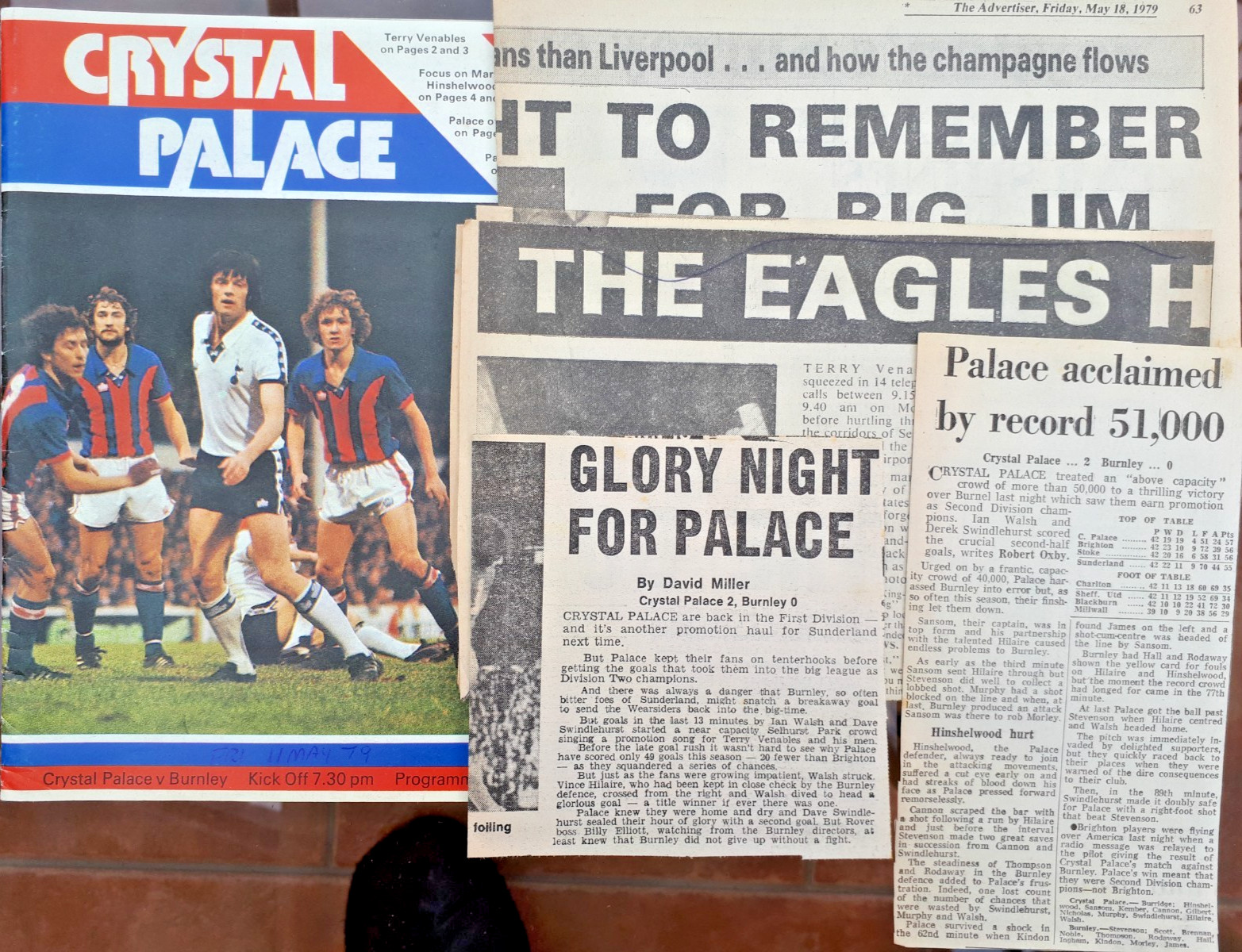 Crystal Palace v Burnley 11 May 1979 - 2nd Division title fixture WITH CUTTINGS for sale on Ebay