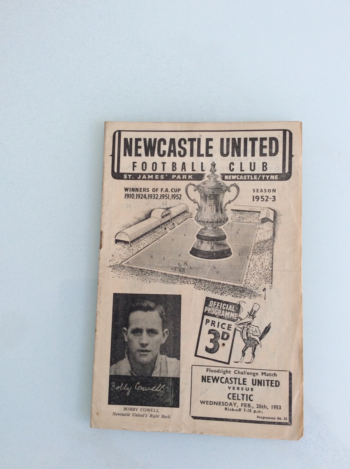 NEWCASTLE UNITED V CELTIC 25.02.1953 OPENING OF FLOODLIGHTS FRIENDLY GAME for sale on Ebay