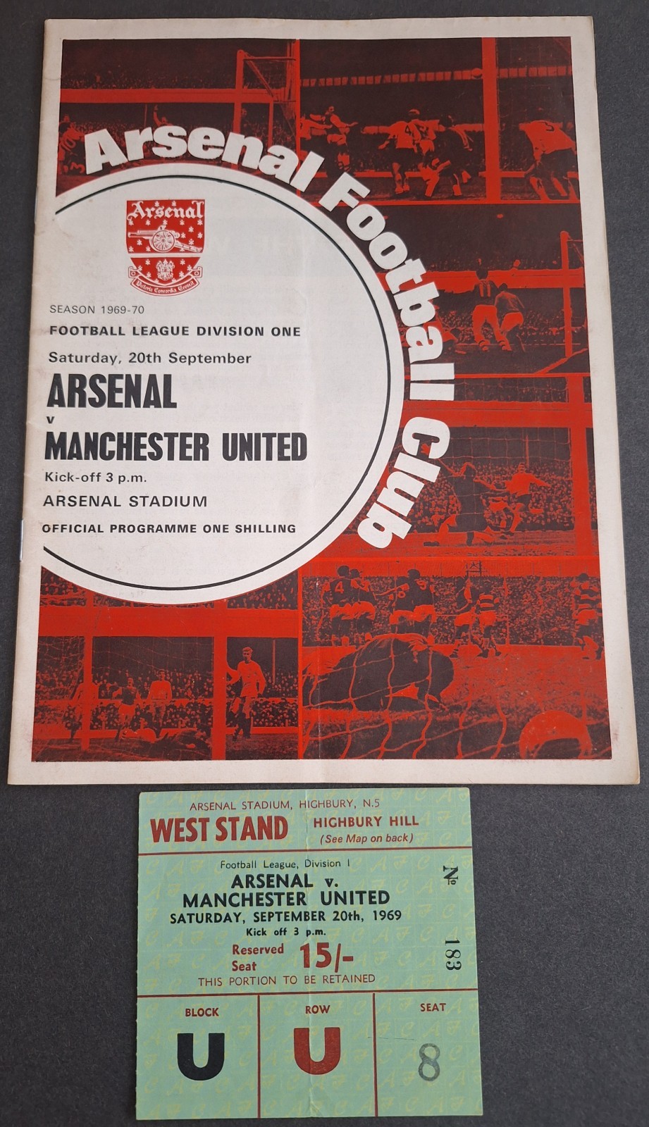Arsenal v Manchester United 20 September 1969 League Division One - Ticket for sale on Ebay
