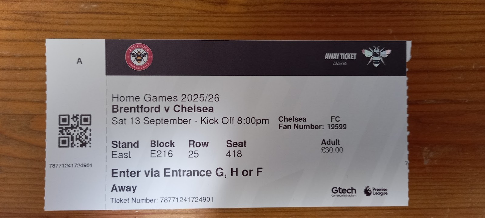 Premier League Match Ticket Brentford v Chelsea 2025/2026 for sale on Ebay