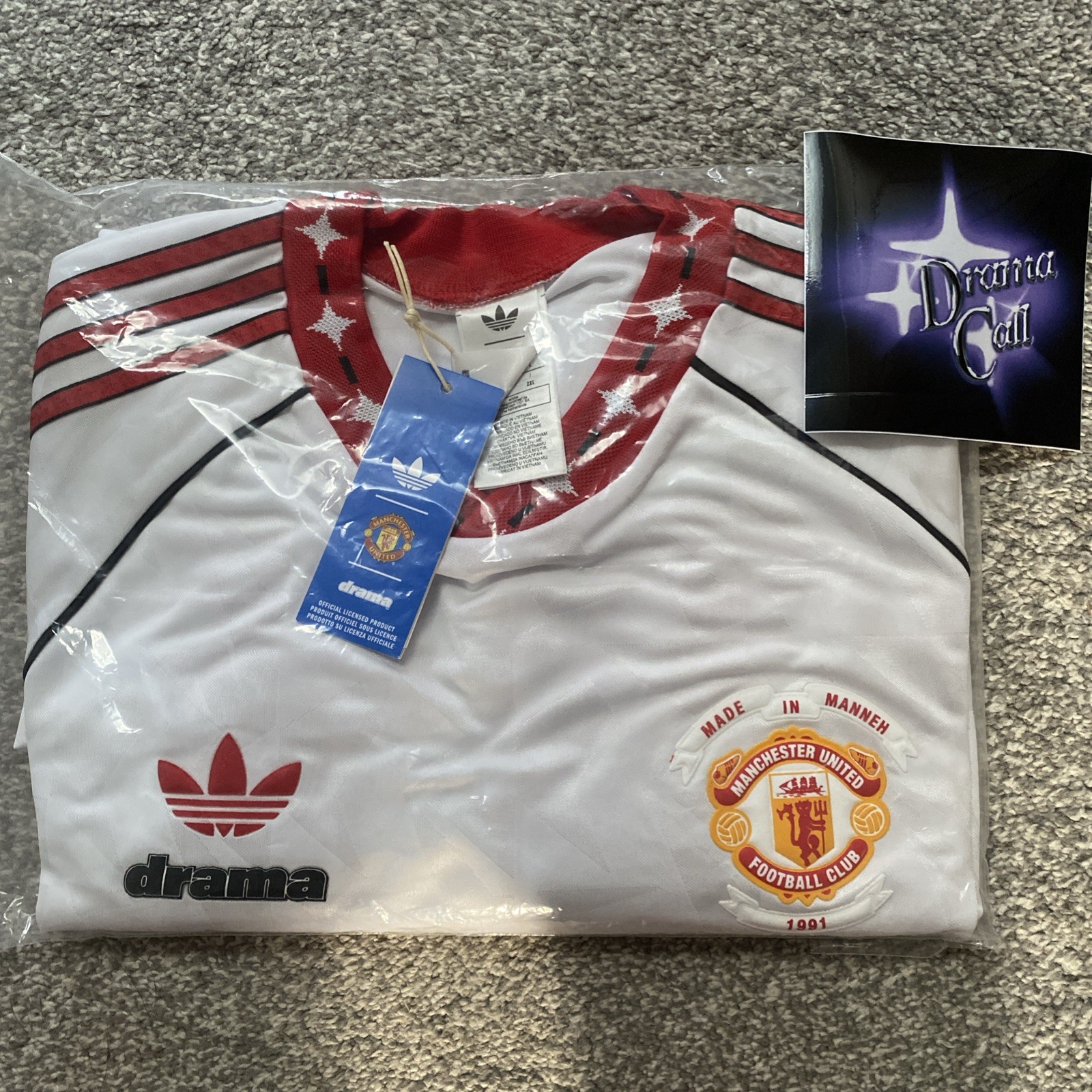 ❤️🤍🖤 DRAMA  Adidas MANCHESTER UNITED 91 LONG SLEEVE SHIRT Size Large ✅ for sale on Ebay