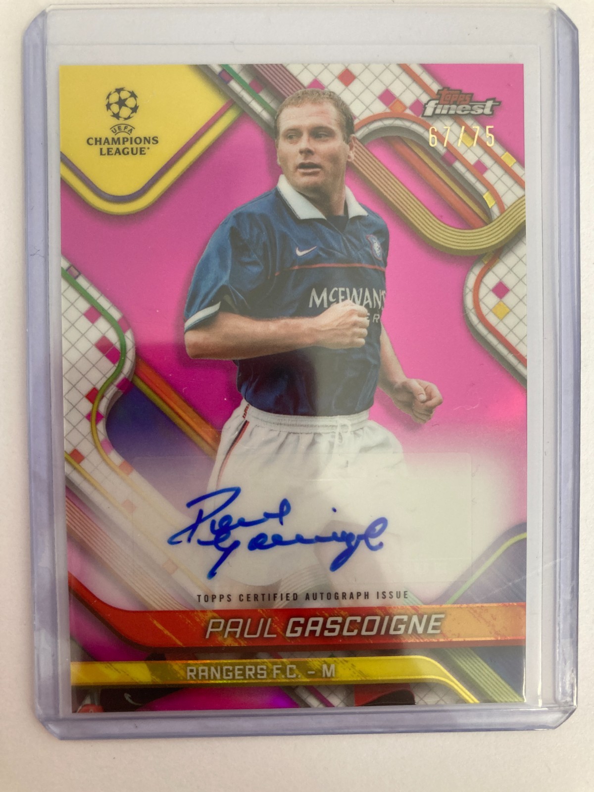 TOPPS FINEST 2025 PAUL GASCOIGNE RANGERS PINK AUTO 067/75. for sale on Ebay