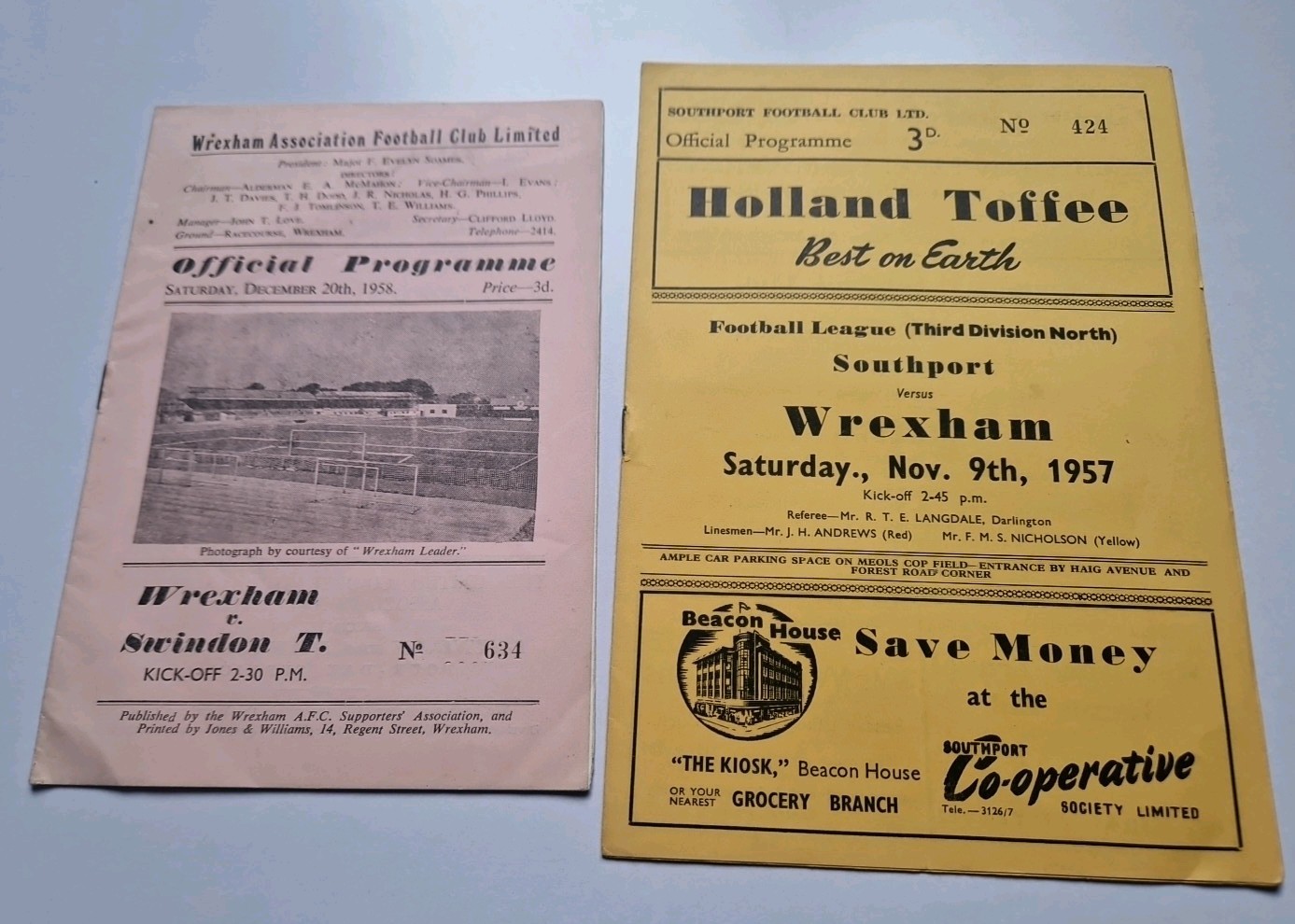 WREXHAM  FOOTBALL PROGRAMMES. x 2.   1957-59 for sale on Ebay