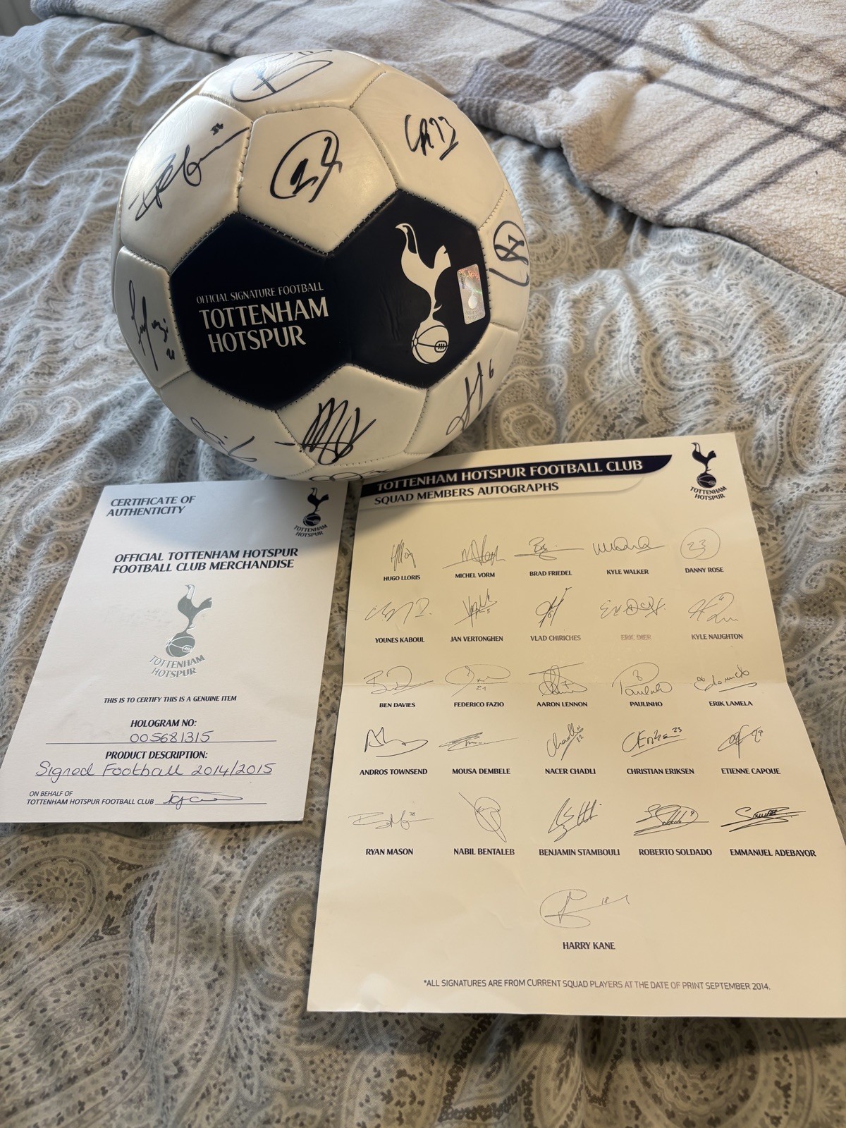 Tottenham Hotspur Signed Football with COA - 2014/2015 squad  for sale on Ebay