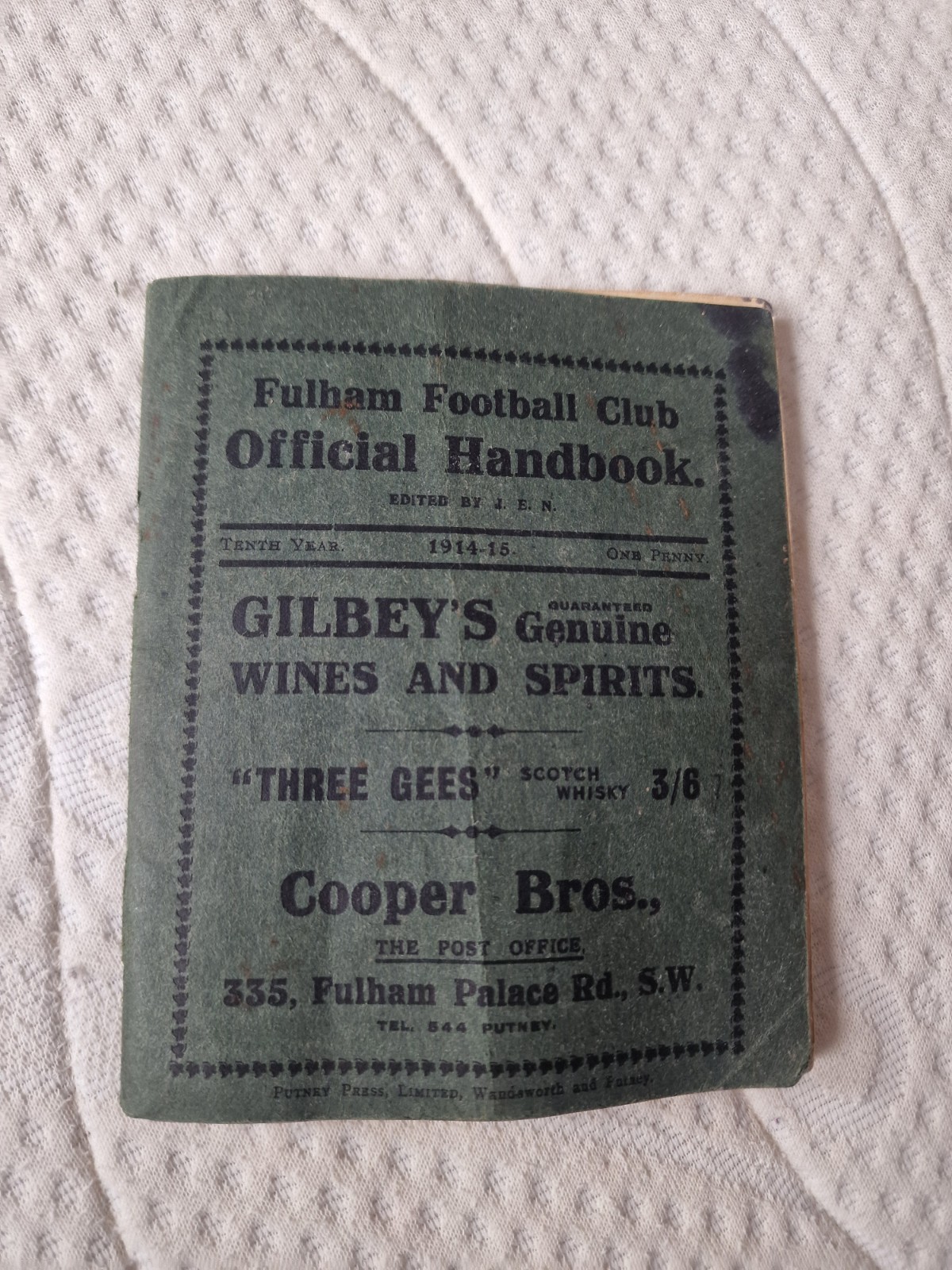 Fulham Football Club Official Handbook from the 1914-15 season for sale on Ebay