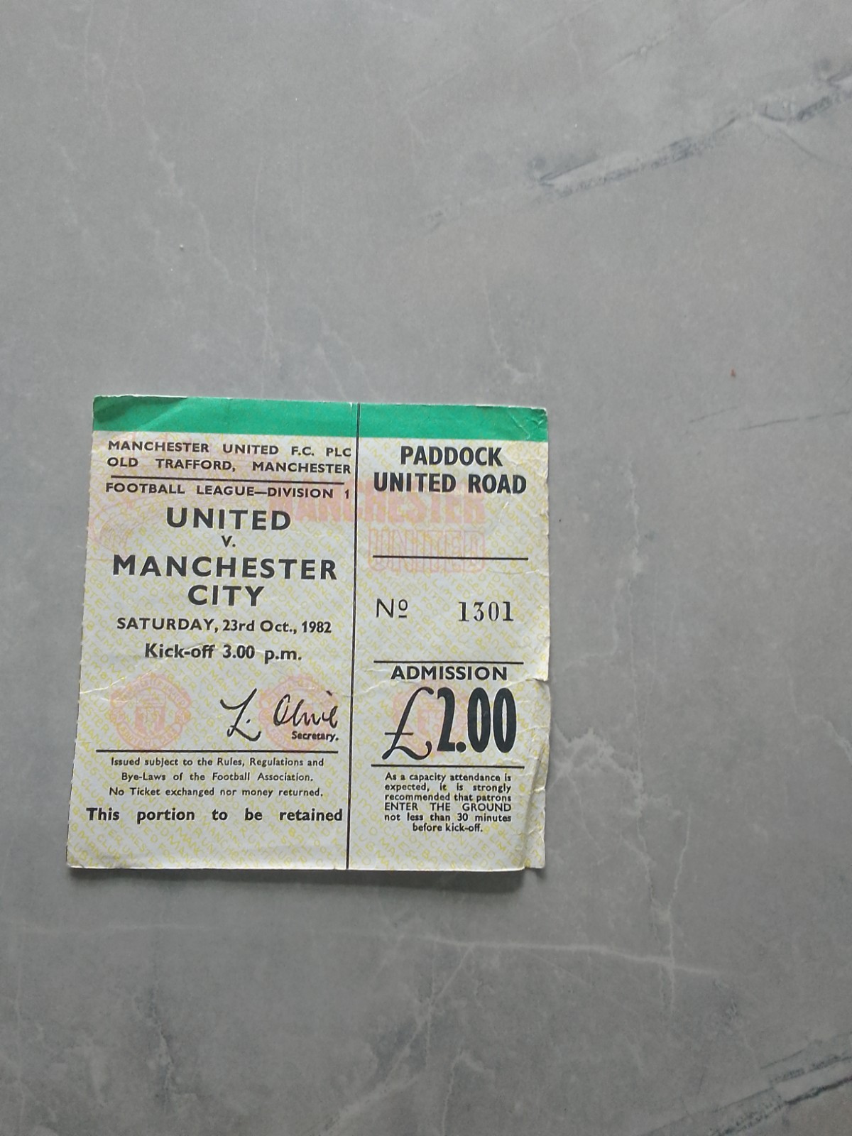 Manchester United v Manchester City Ticket Stub Division 1 October 1982 for sale on Ebay