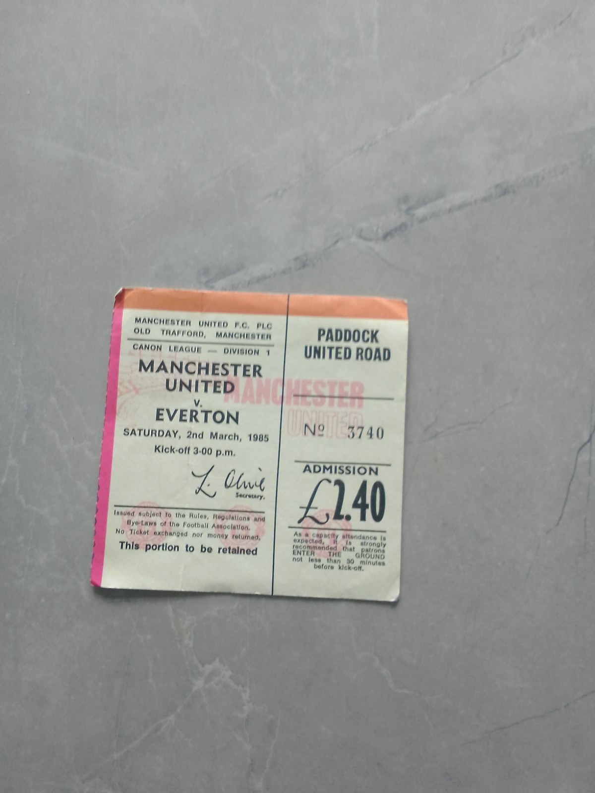 Manchester United v Everton Match Ticket Stub Division 1 March 1985 for sale on Ebay