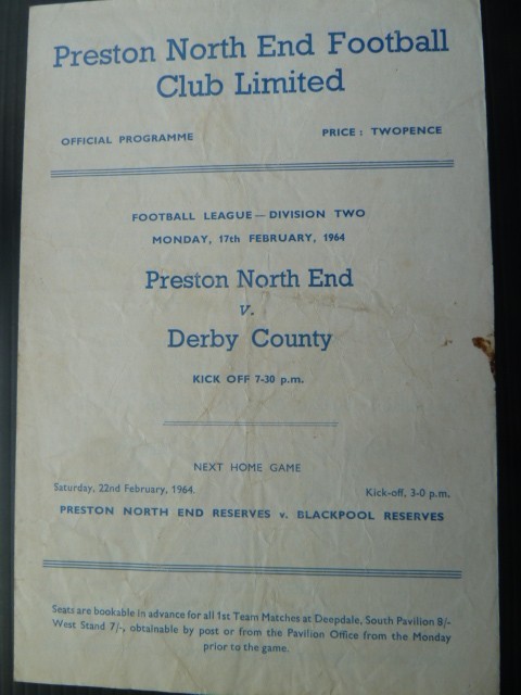 PRESTON NORTH END  v  Derby County  63/4. for sale on Ebay