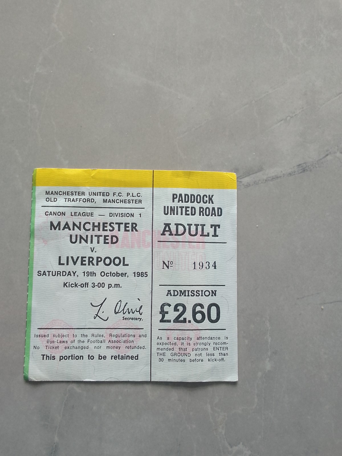 Manchester United v Liverpool Match Ticket Stub Division 1 October 1985 for sale on Ebay