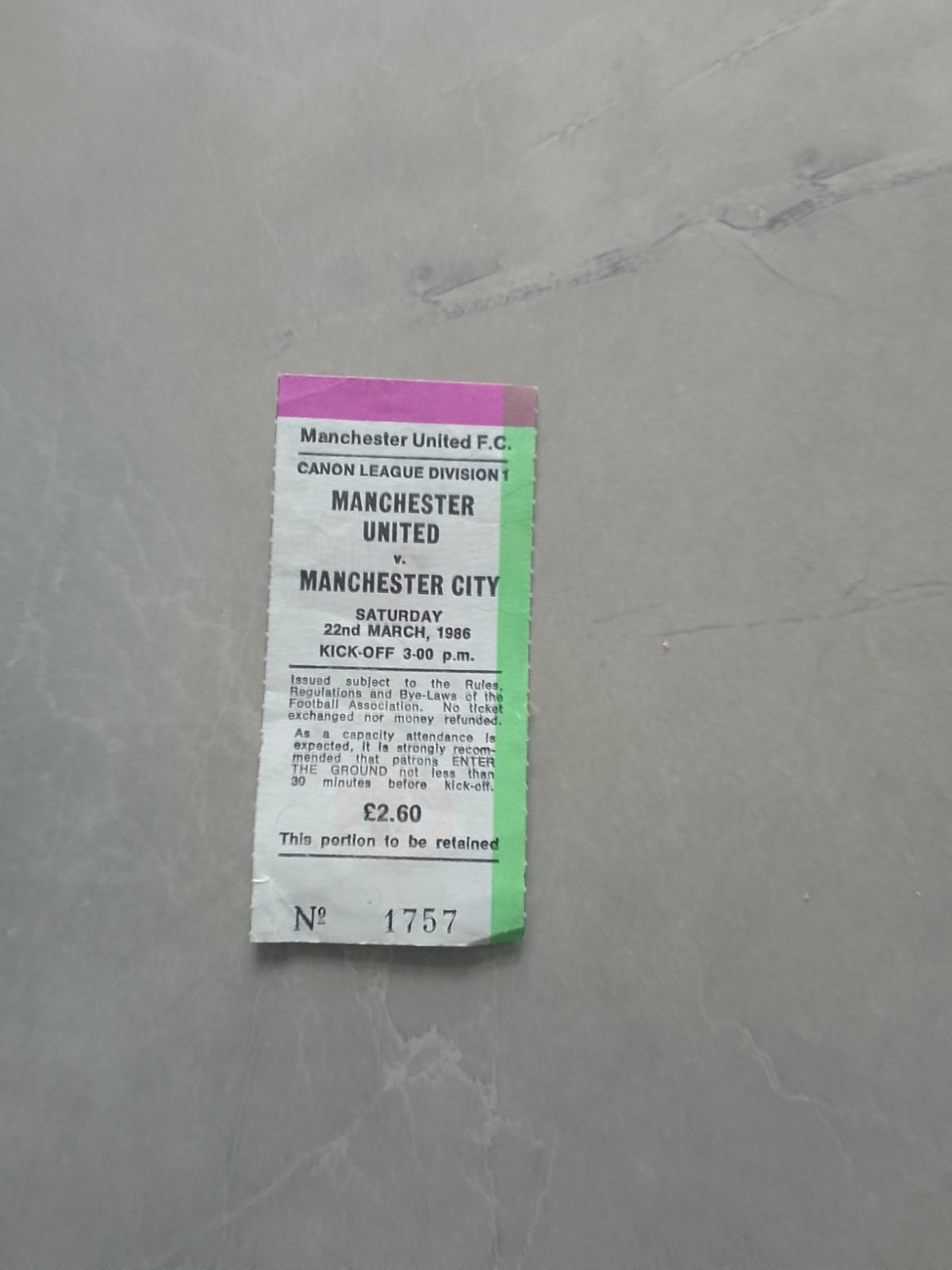 Manchester United v Manchester City Match Ticket Stub Division 1 March 1986 for sale on Ebay