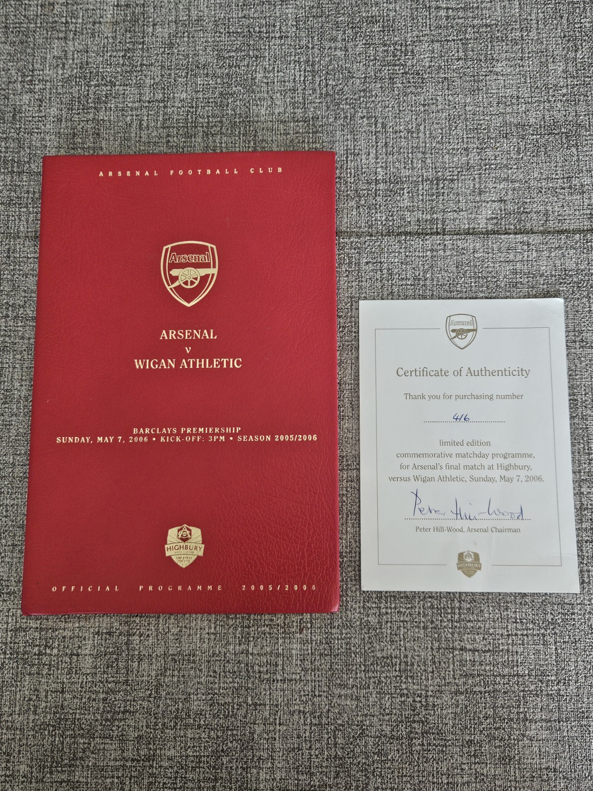 Arsenal Vs Wigan 2005- 06 Limited Edition Programme Last Game At Highbury for sale on Ebay