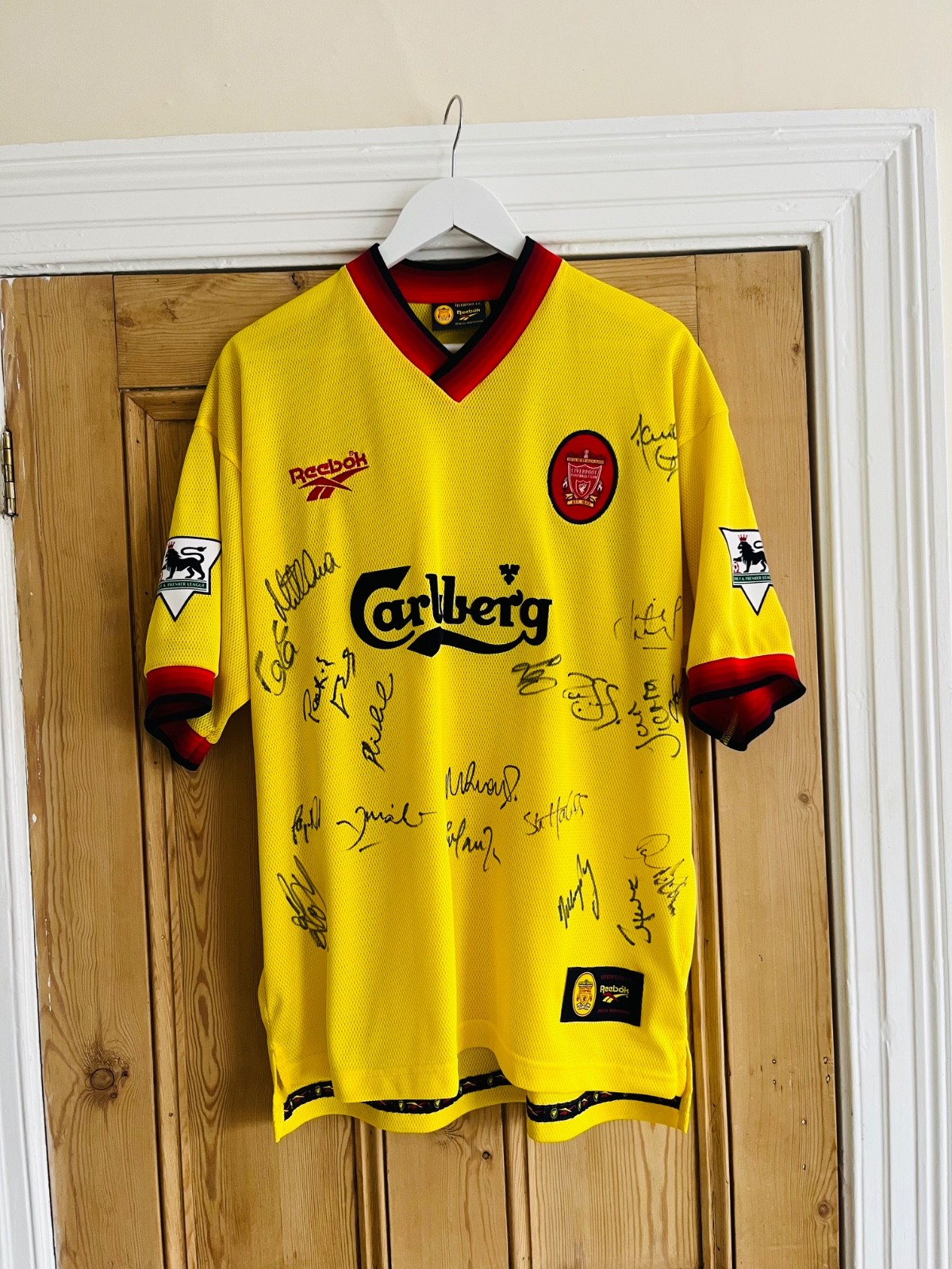 Very Rare Liverpool FC 1997/1998 squad signed away shirt Karl Heinz Riedle #13 for sale on Ebay
