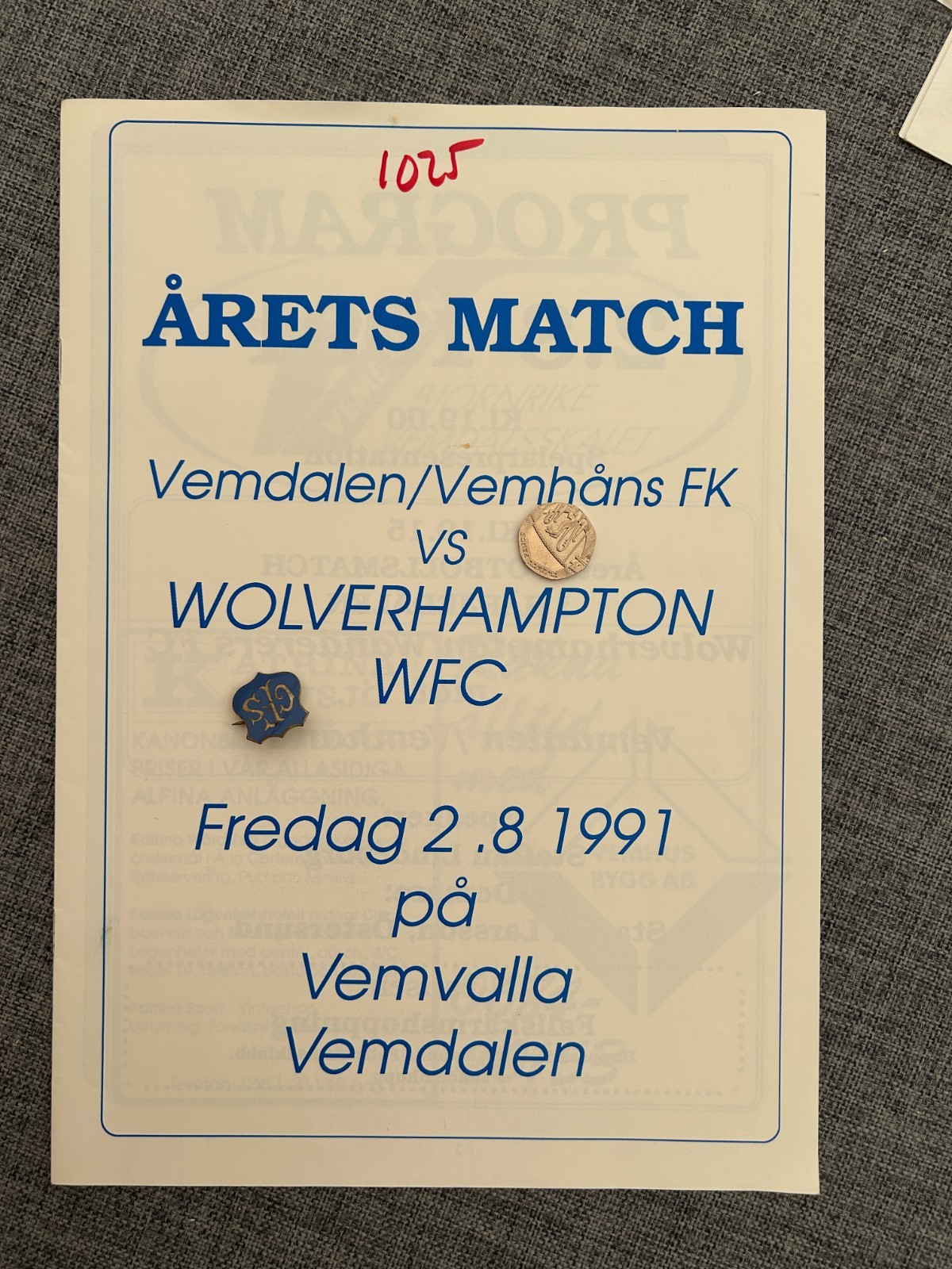 VEMDALEN VEMHANS SWEDEN V WOLVERHAMPTON WANDERERS 1991/92 WOLVES FRIENDLY for sale on Ebay