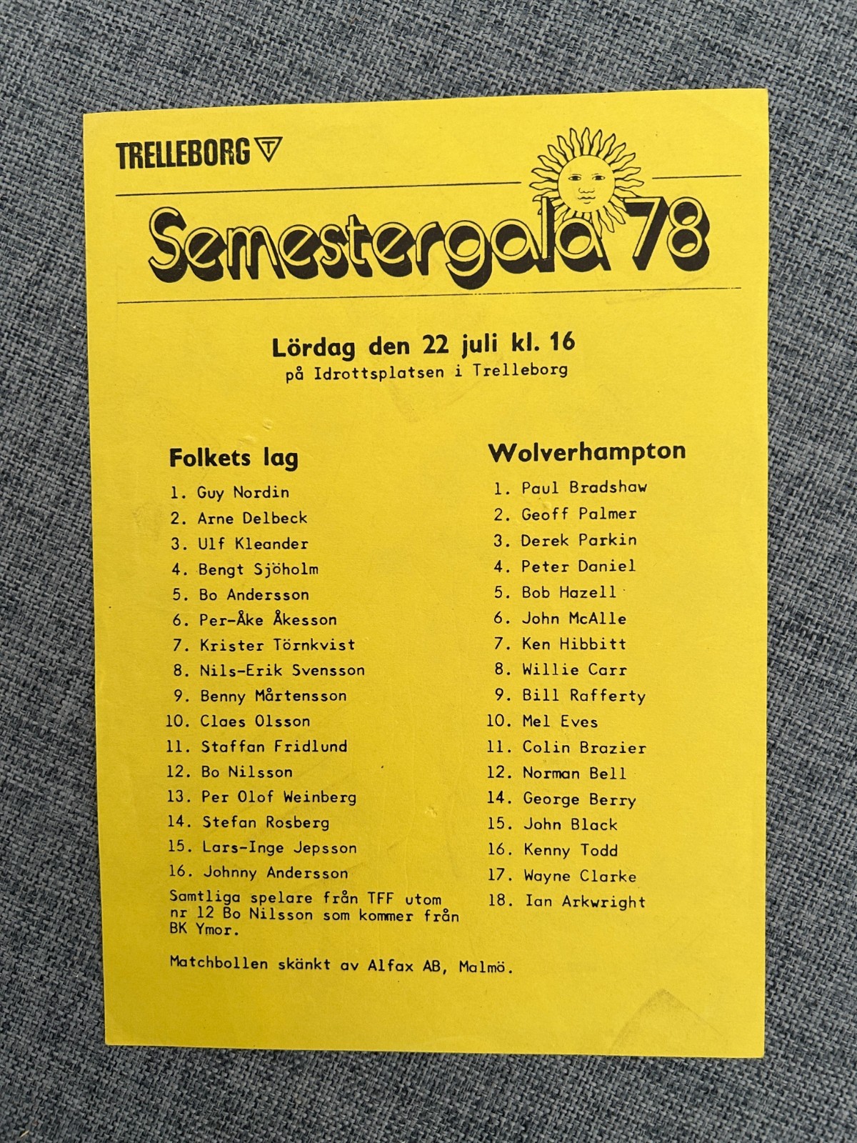 TRELLLBORG FOLKETS SWEDEN V WOLVERHAMPTON WANDERERS 1978/79 WOLVES FRIENDLY for sale on Ebay