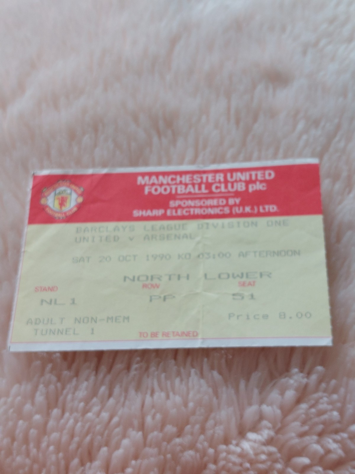 MANCHESTER UNITED v ARSENAL DIVISION ONE FOOTBALL TICKET 20TH OCTOBER 1990 for sale on Ebay