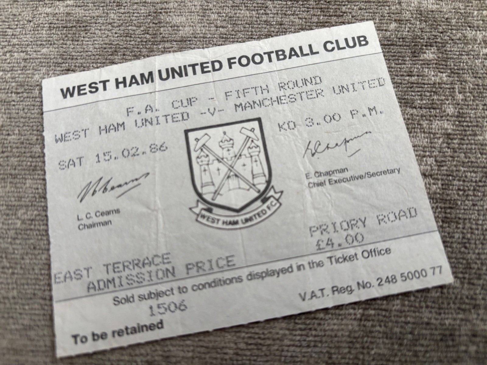 1986 WEST HAM UTD V MANCHESTER UNITED MAN UTD FA CUP 5th TICKET STUB 15 /2/86  for sale on Ebay