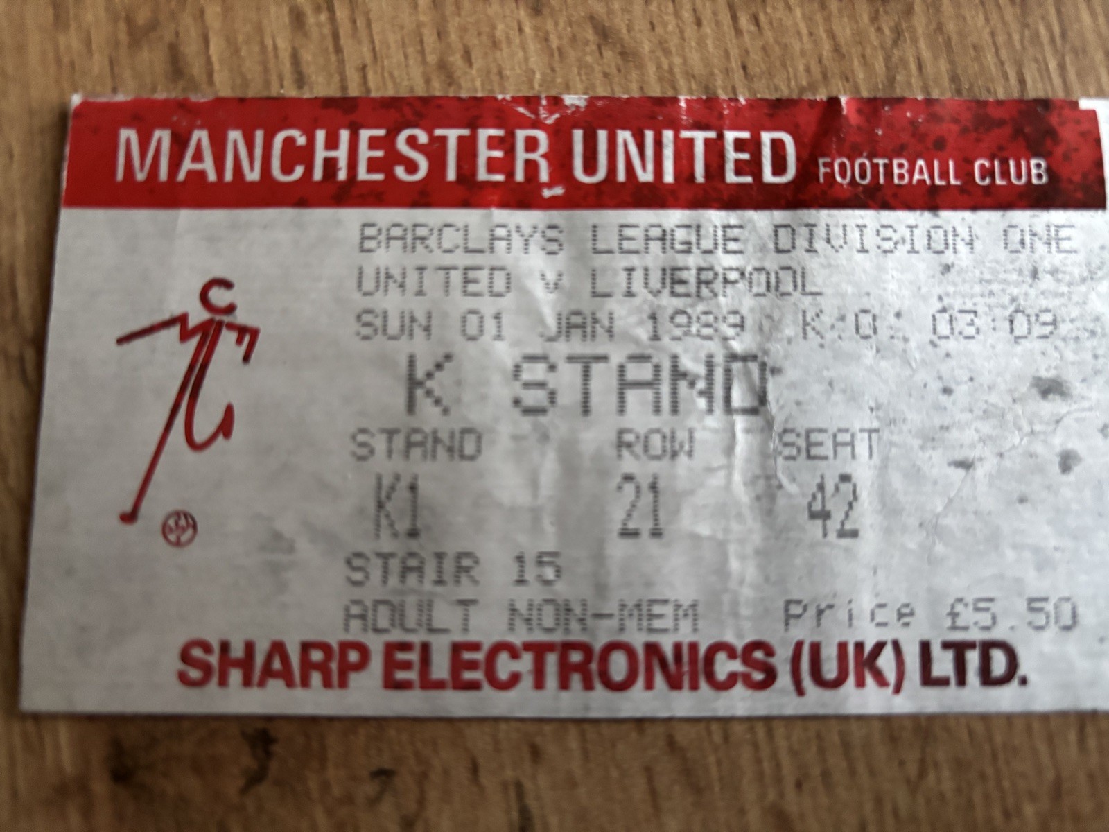 1989 TICKET STUB DIV ONE    MANCHESTER UNITED MAN UTD V LIVERPOOL 1/1/89 for sale on Ebay