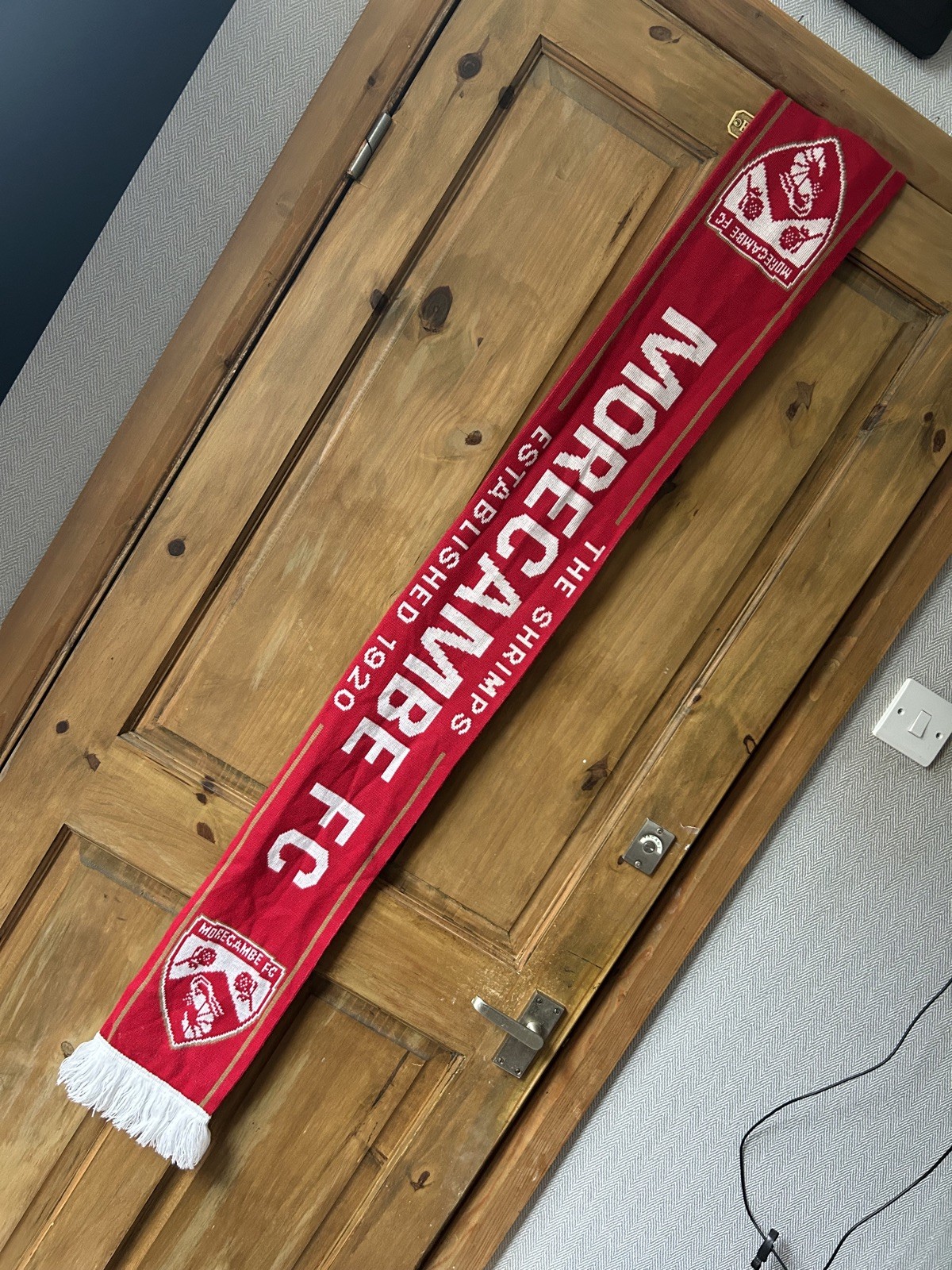 Morecambe FC Football Scarf from 2024/25 2025 season  Red & White  - 99p for sale on Ebay