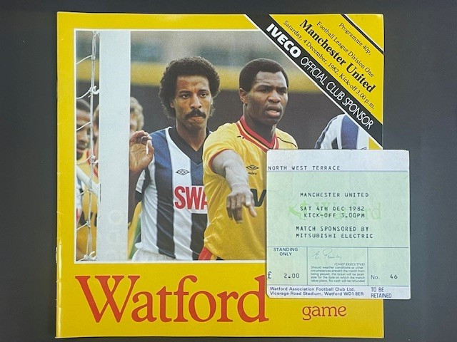 1982/83 WATFORD V MANCHESTER UNITED 04-12-1982 DIVISION 1 & MATCH TICKET for sale on Ebay